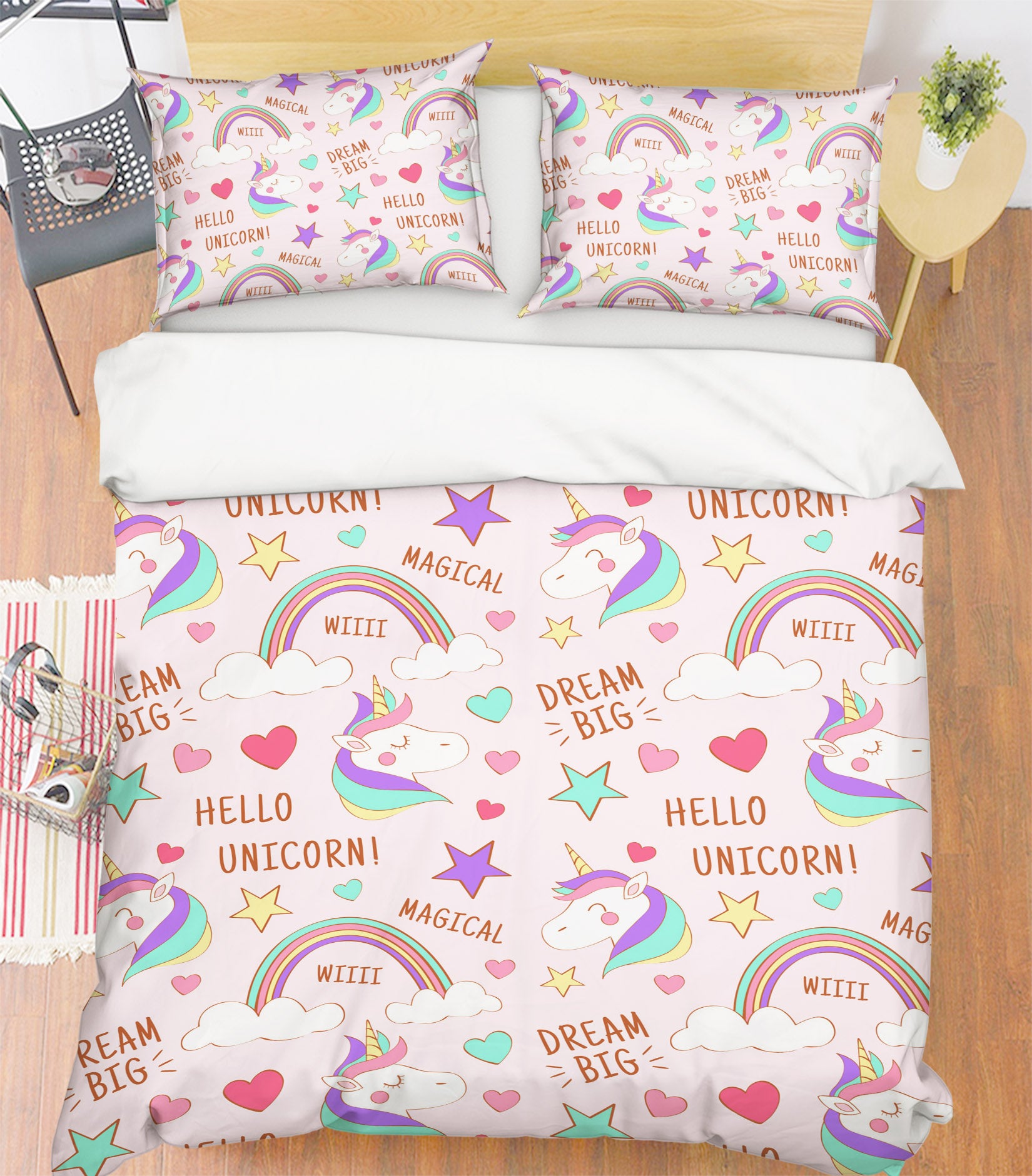 3D Rainbow Star Unicorn 60252 Bed Pillowcases Quilt