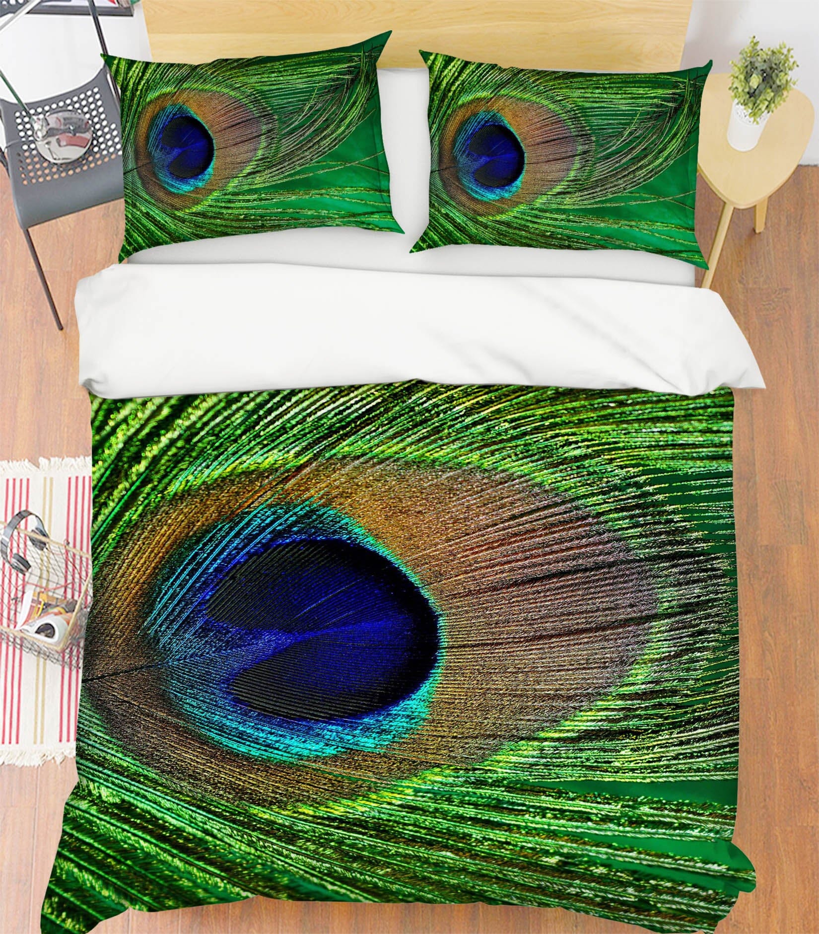3D Peacock Feather 1919 Bed Pillowcases Quilt Quiet Covers AJ Creativity Home 