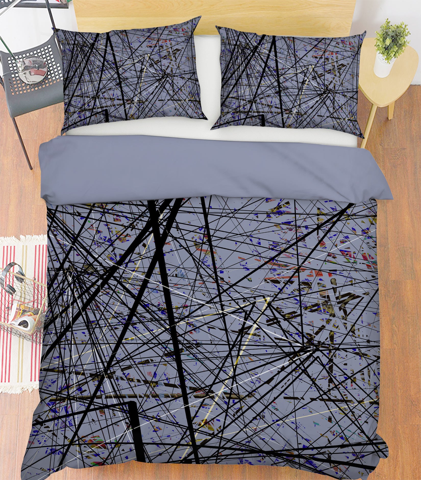 3D Dark Gray Lines 13211 Bed Pillowcases Quilt