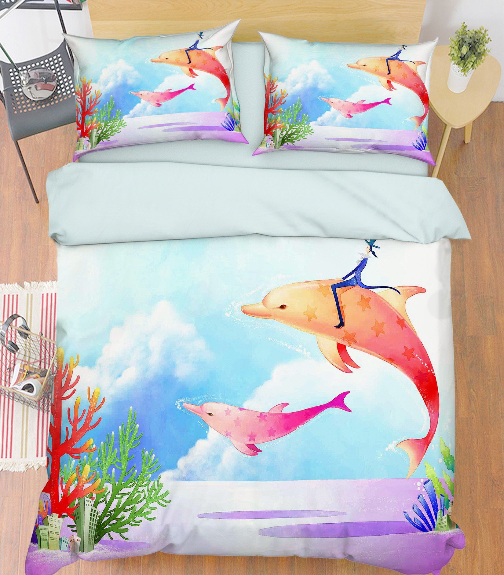 3D Lovely Dolphins 151 Bed Pillowcases Quilt Wallpaper AJ Wallpaper 