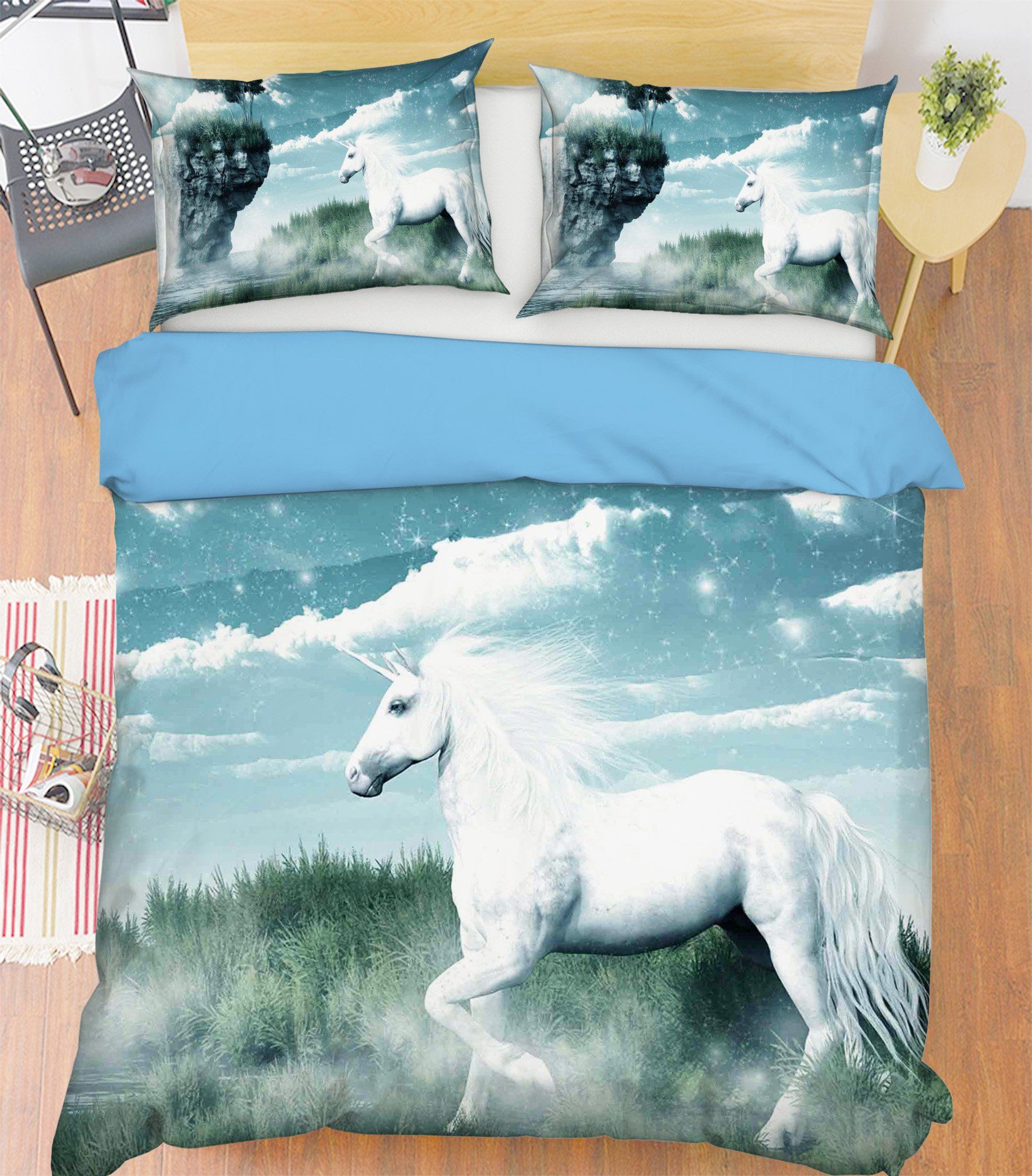 3D Waterfall Unicorn 040 Bed Pillowcases Quilt Wallpaper AJ Wallpaper 
