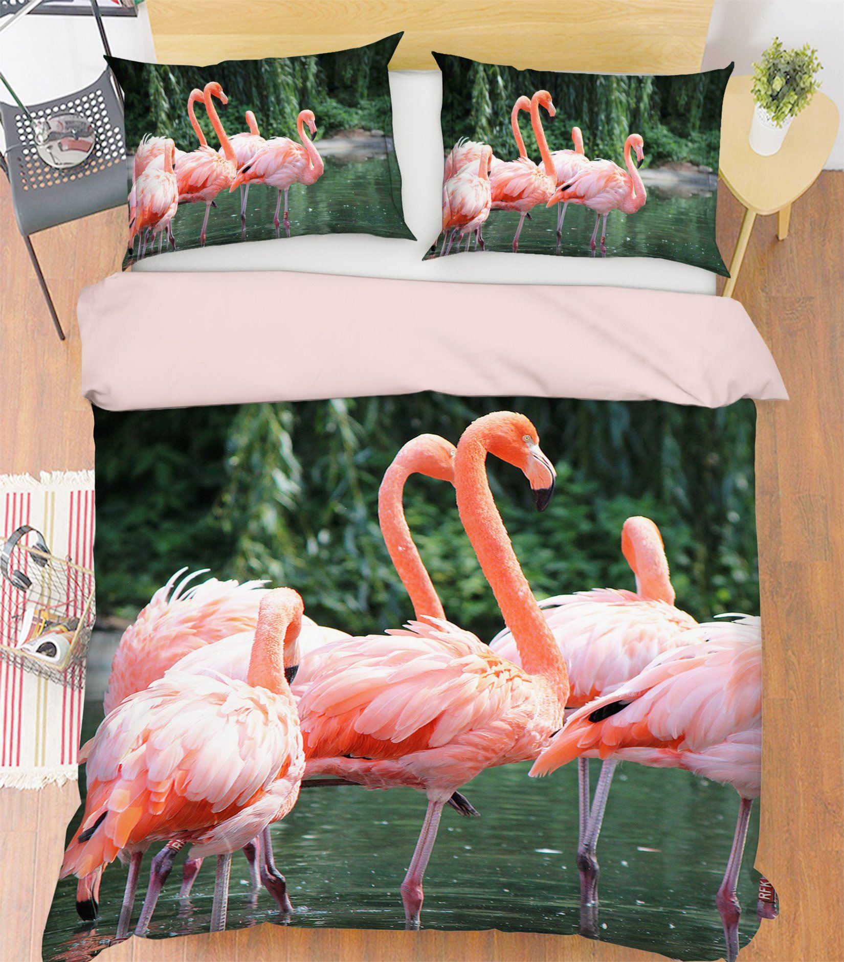 3D Flamingo Forest 1942 Bed Pillowcases Quilt Quiet Covers AJ Creativity Home 