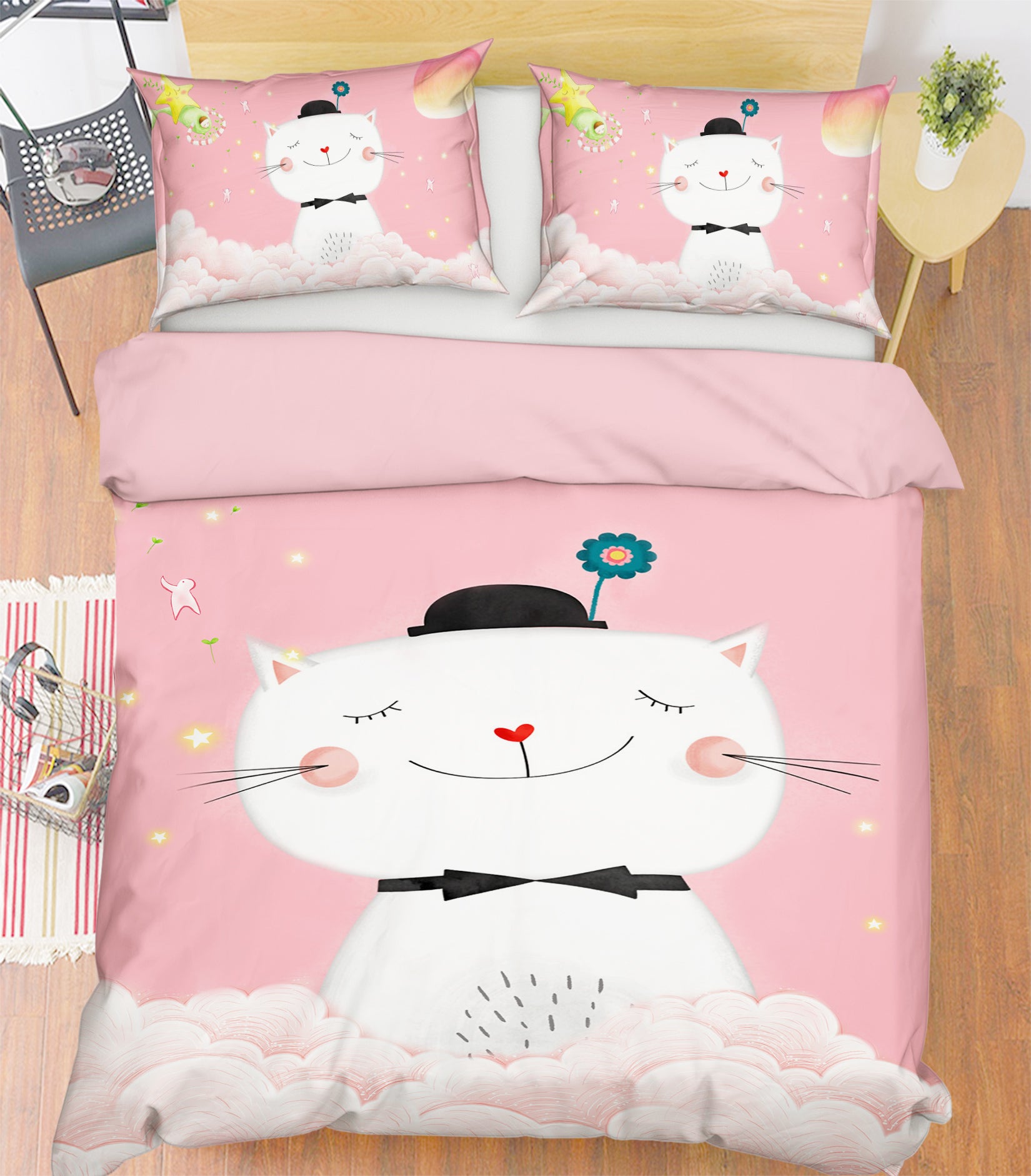 3D Pink Cat 13093 Bed Pillowcases Quilt