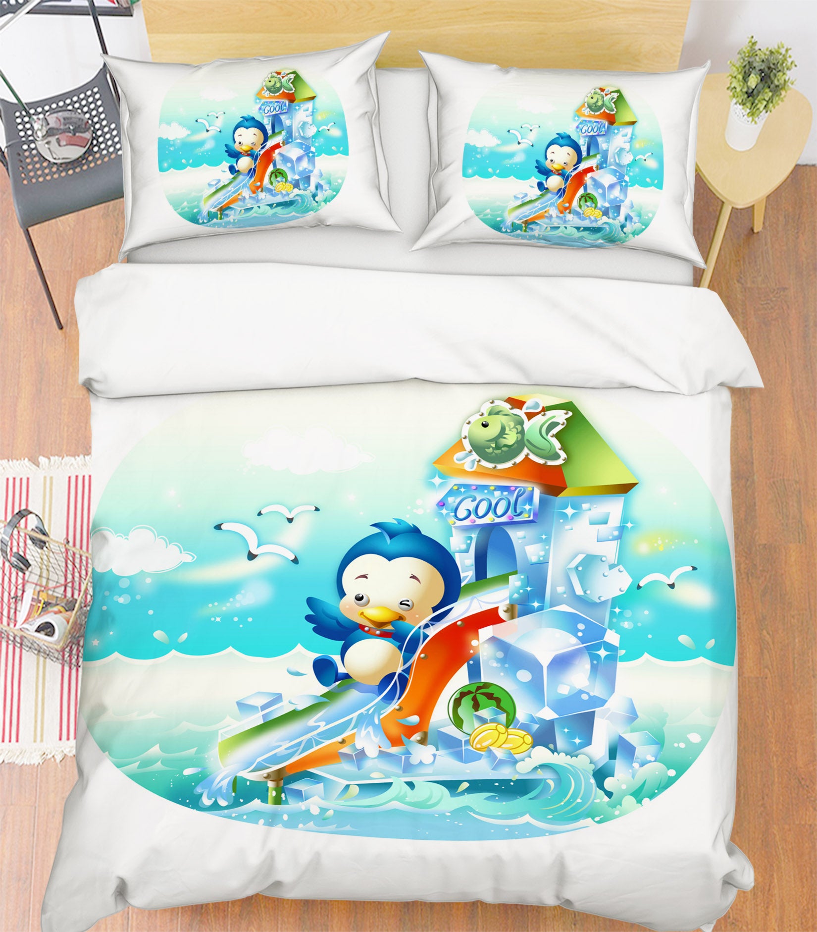 3D Penguin Water Slide 59049 Bed Pillowcases Quilt
