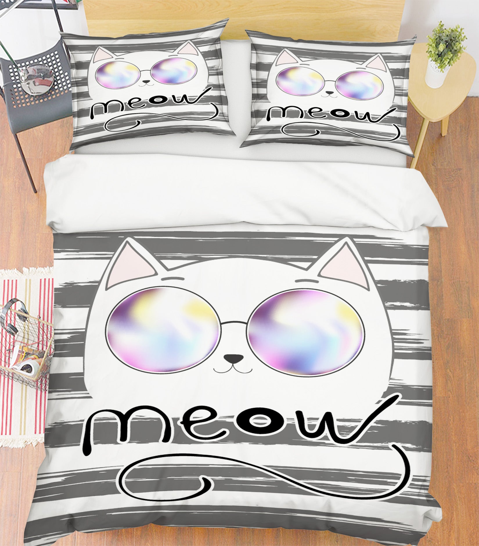 3D Cat Sunglasses 15077 Bed Pillowcases Quilt