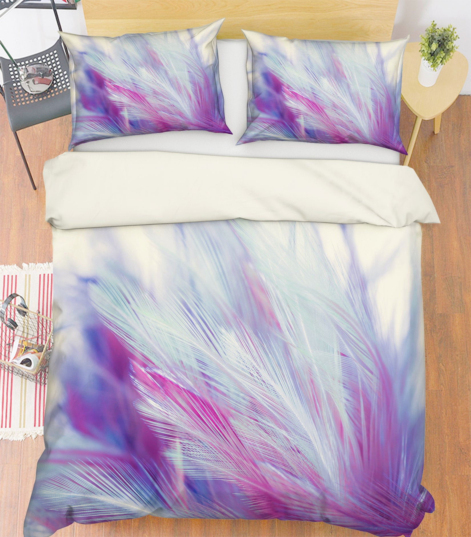 3D Purple Feather 60037 Bed Pillowcases Quilt