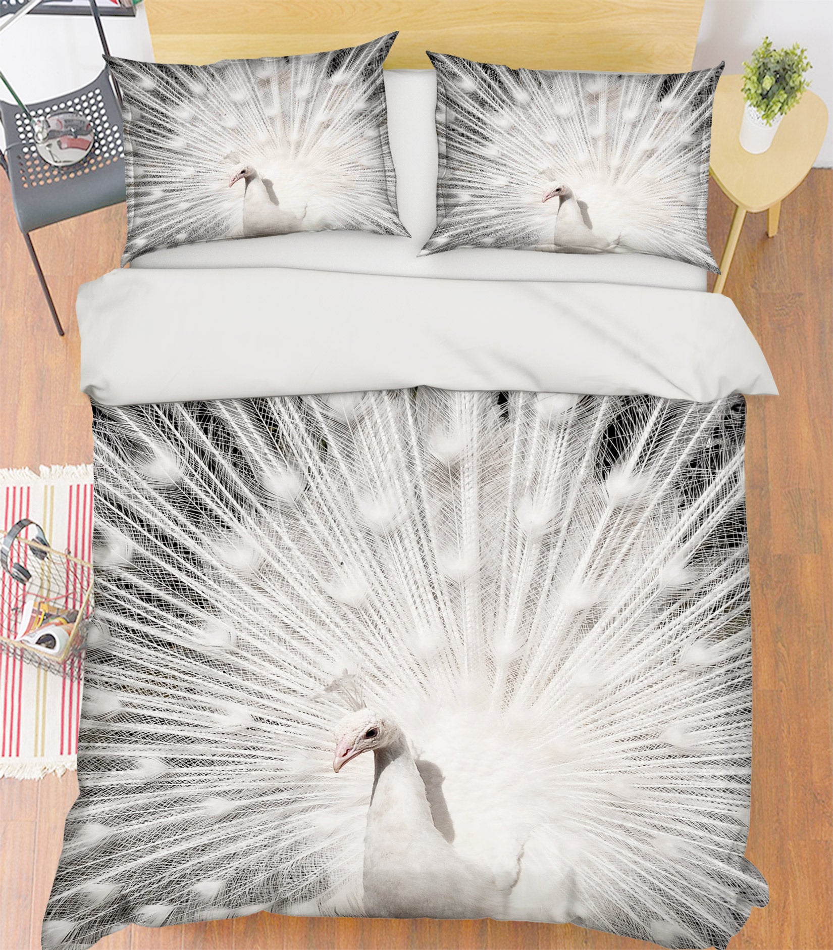3D White Peacock 59212 Bed Pillowcases Quilt