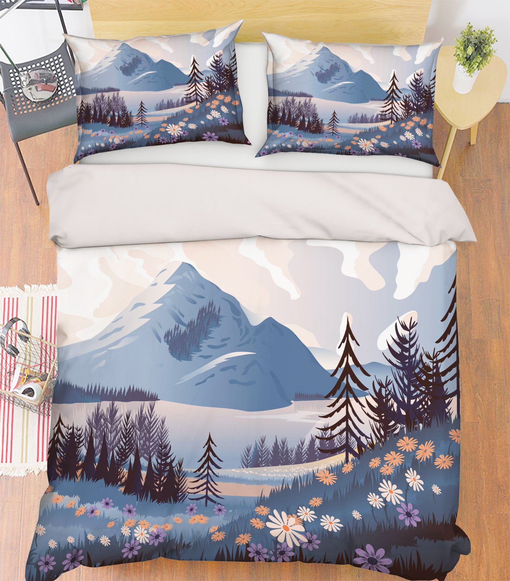 3D Snow Mountain Tree 59196 Bed Pillowcases Quilt