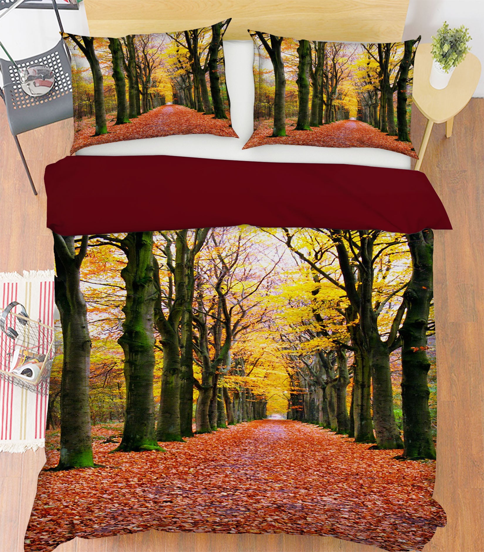 3D Red Deciduous Forest 049 Bed Pillowcases Quilt