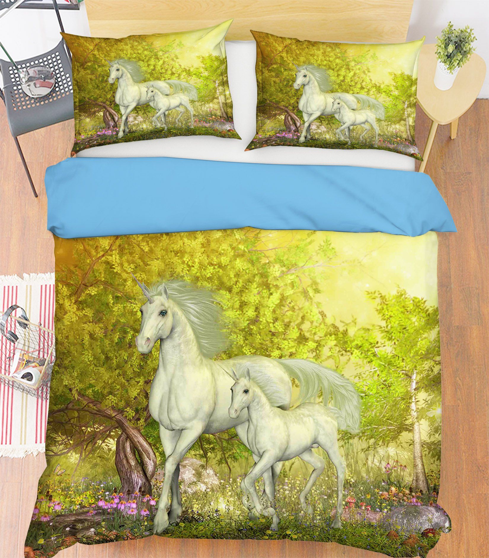 3D Woods Mushroom Unicorn 044 Bed Pillowcases Quilt Wallpaper AJ Wallpaper 