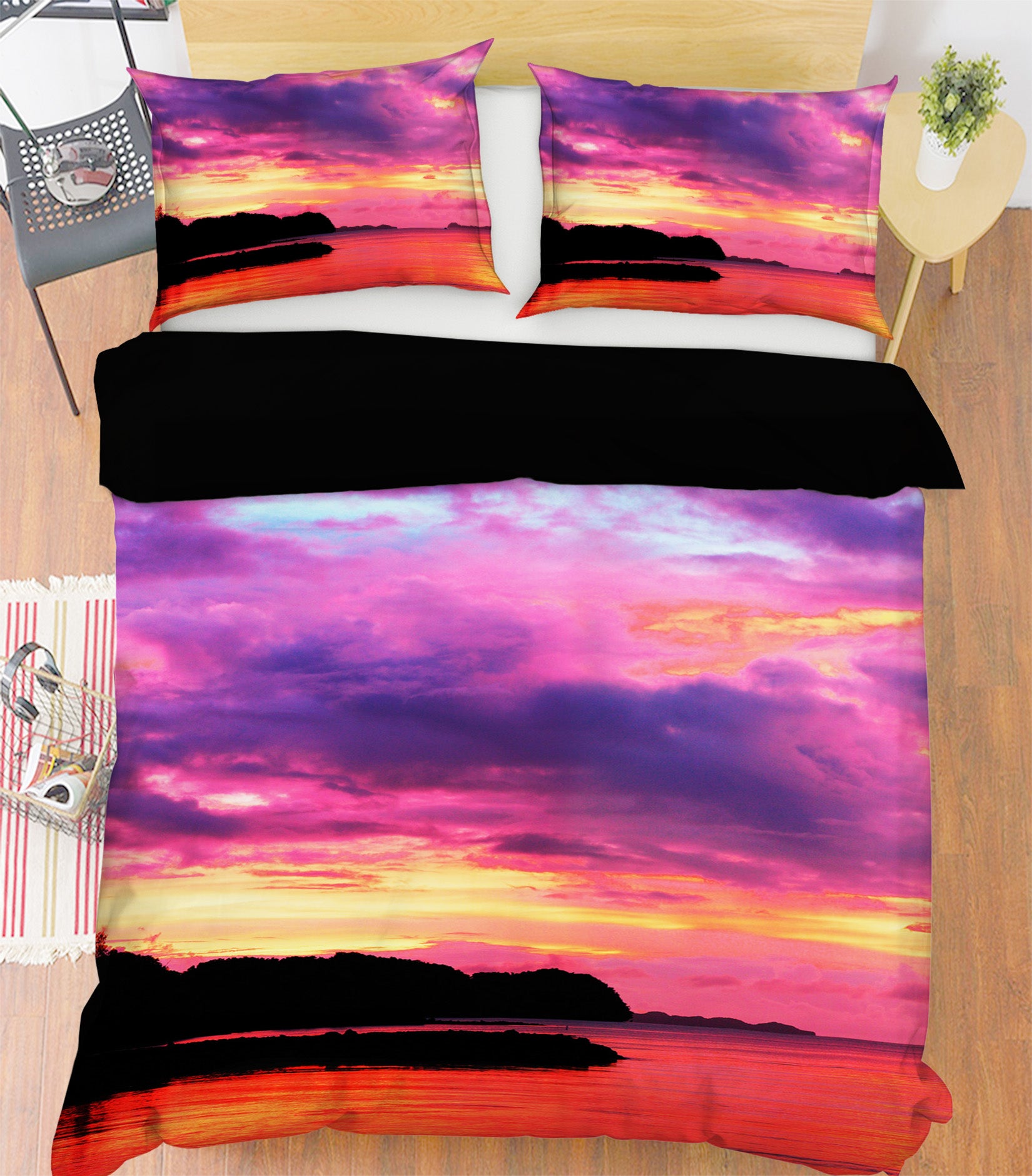 3D Purple Sunset Lake 046 Bed Pillowcases Quilt