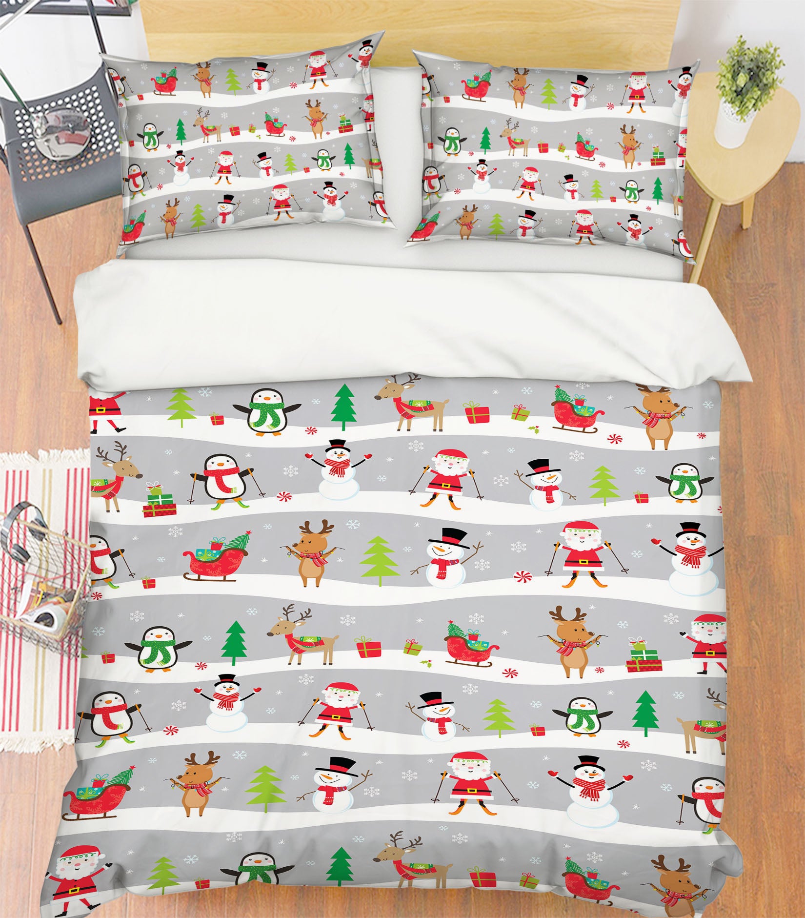 3D Santa Snowman Deer 61085 Bed Pillowcases Quilt