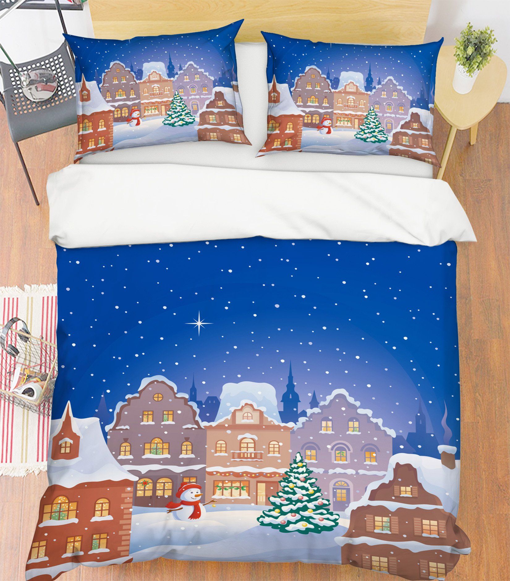 3D Christmas Lovely Town 8 Bed Pillowcases Quilt Quiet Covers AJ Creativity Home 