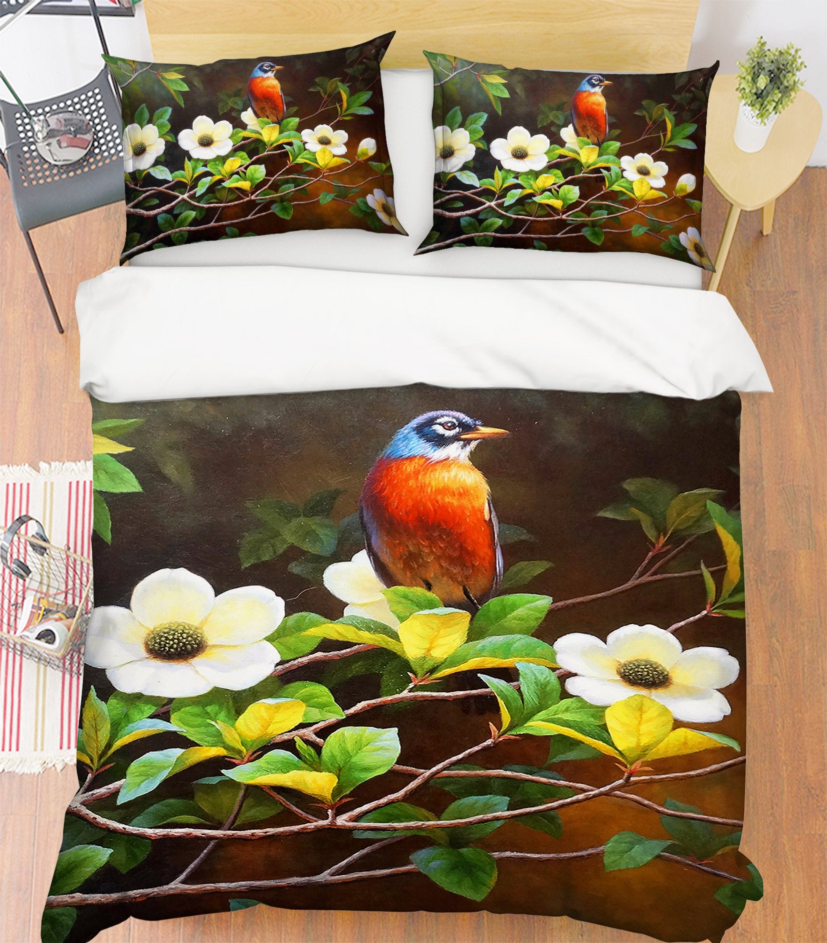 3D Flower Branch Bird 60083 Bed Pillowcases Quilt