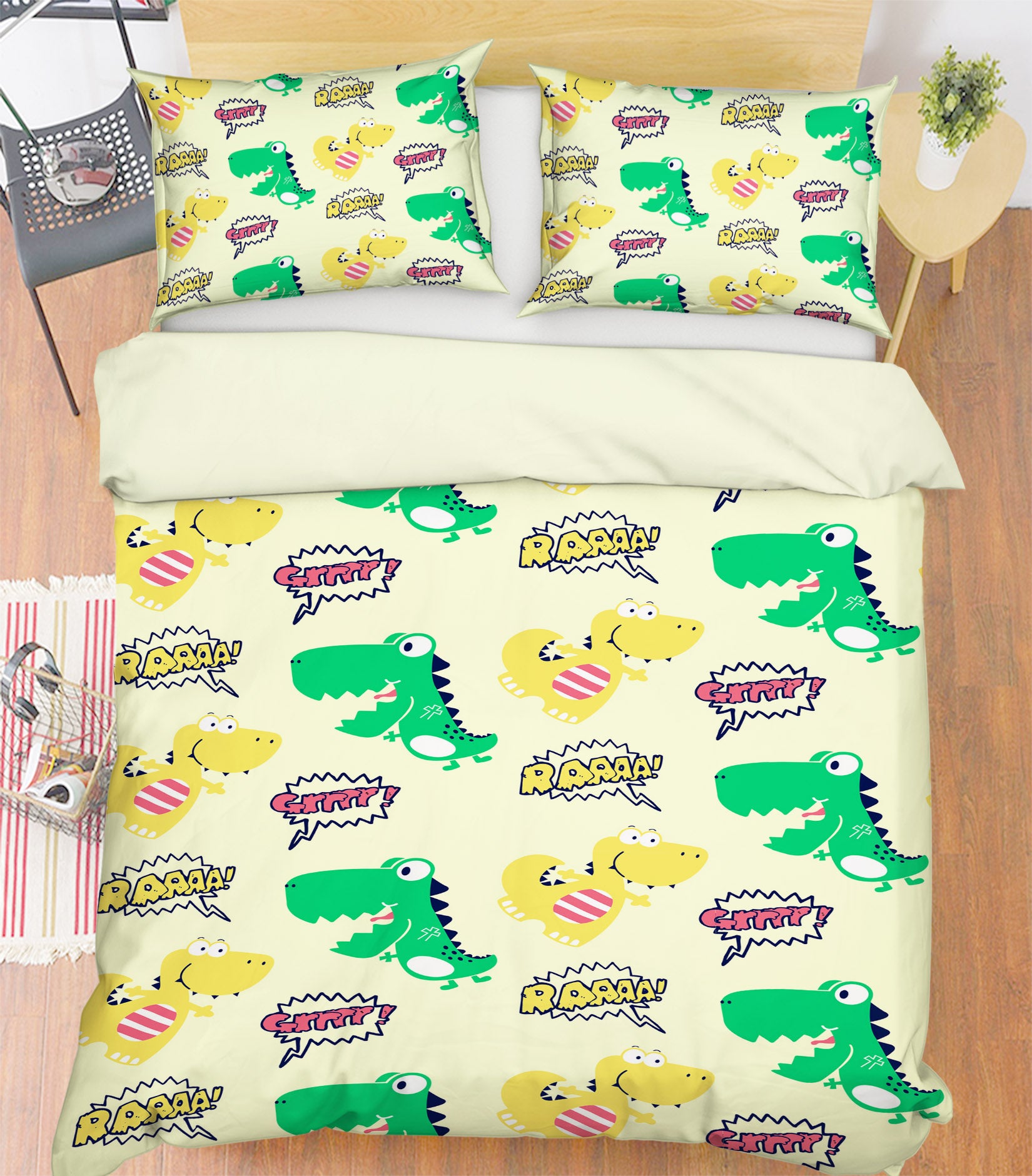 3D Yellow Green Dinosaur 61099 Bed Pillowcases Quilt