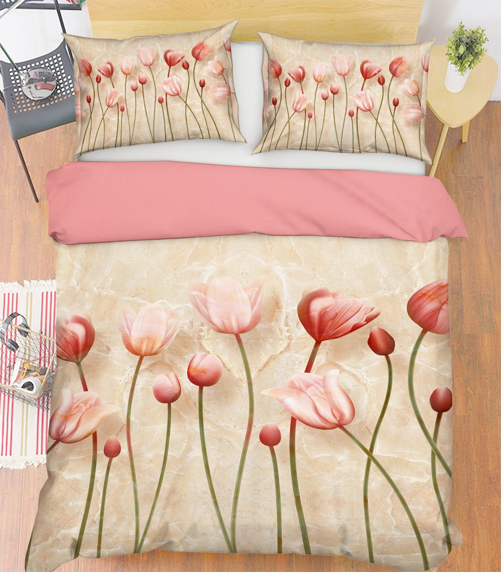 3D Red Flowers 12081 Bed Pillowcases Quilt
