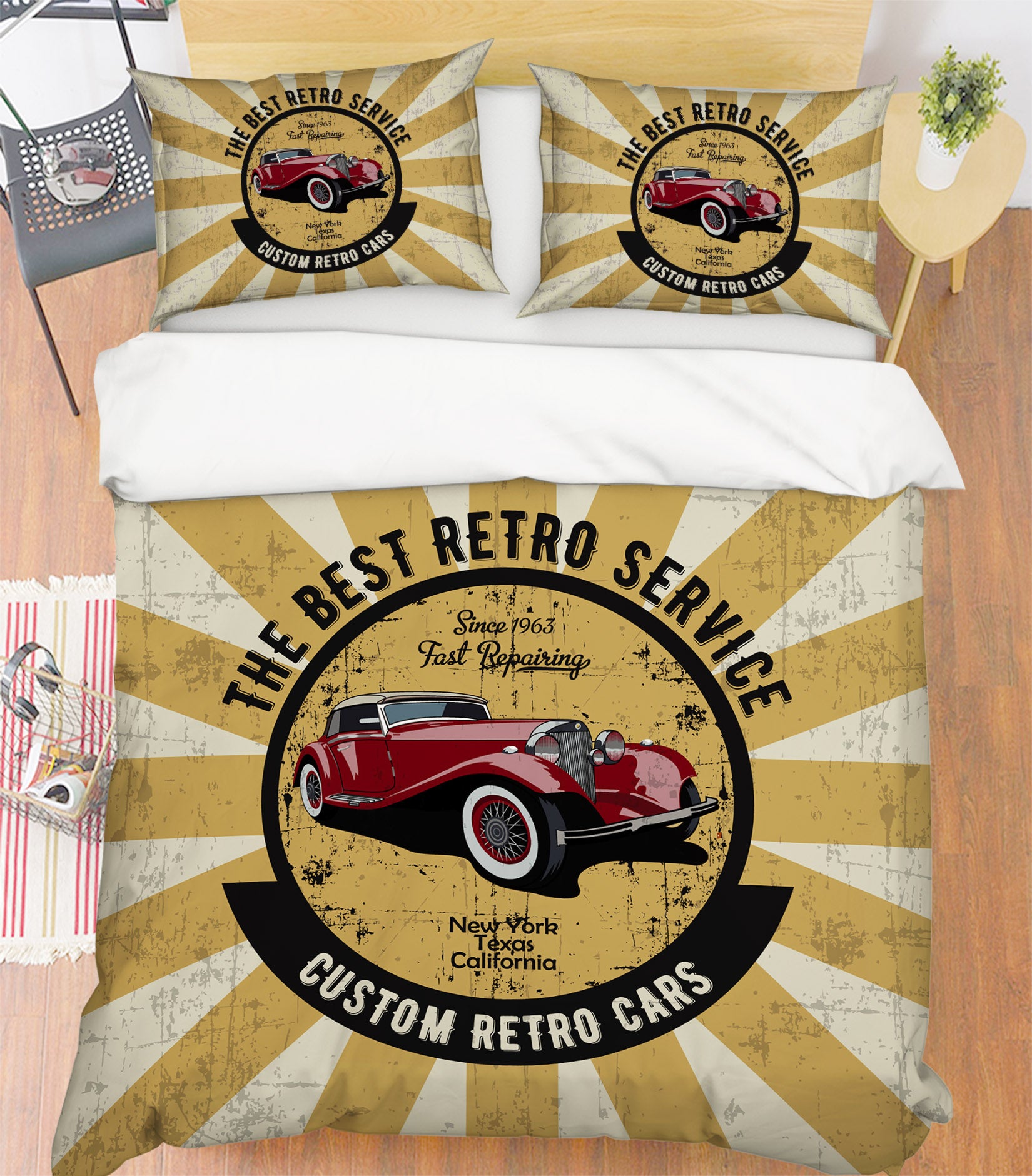 3D Red Car 59017 Bed Pillowcases Quilt