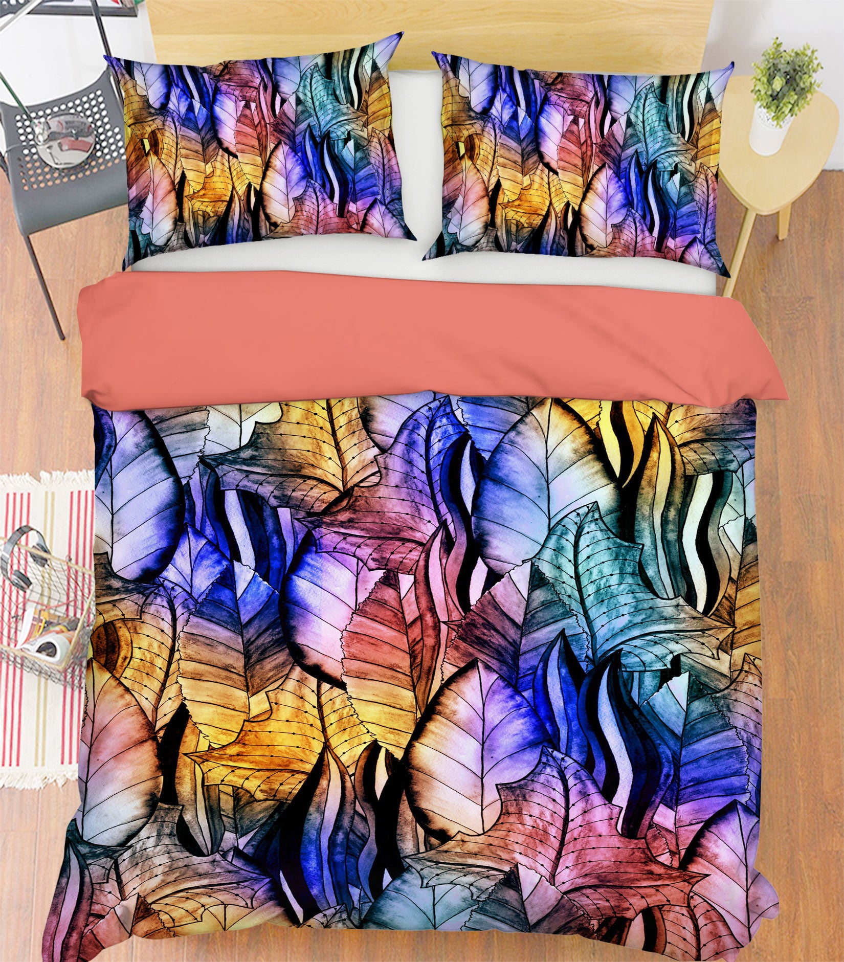 3D Colored Leaves 14051 Bed Pillowcases Quilt