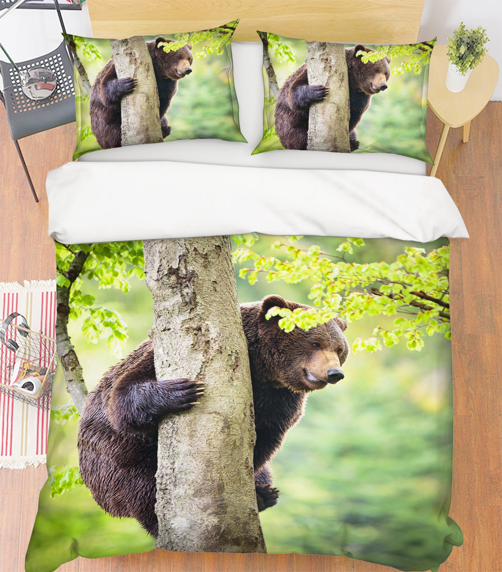3D Black Bear Tree 110 Bed Pillowcases Quilt