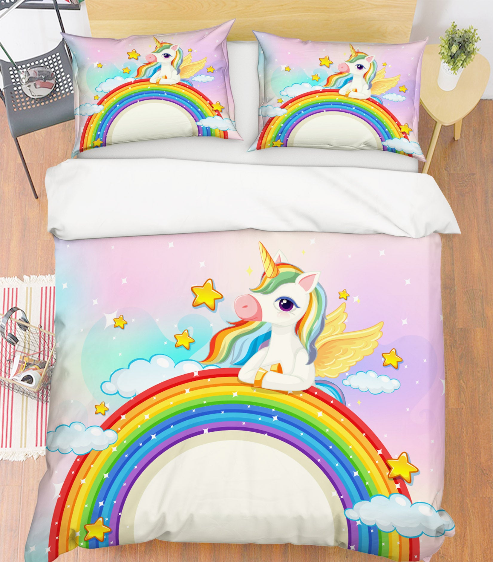 3D Unicorn Star Rainbow 61039 Bed Pillowcases Quilt