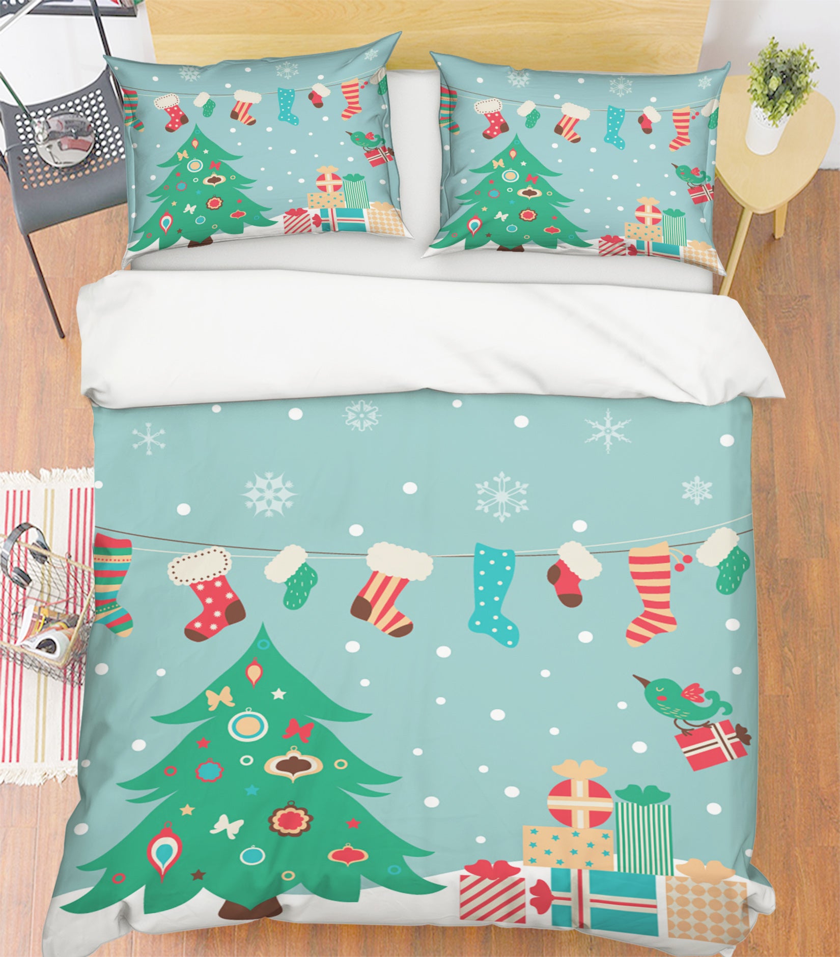 3D Christmas Tree Socks Gift 45021 Christmas Quilt Duvet Cover Xmas Bed Pillowcases