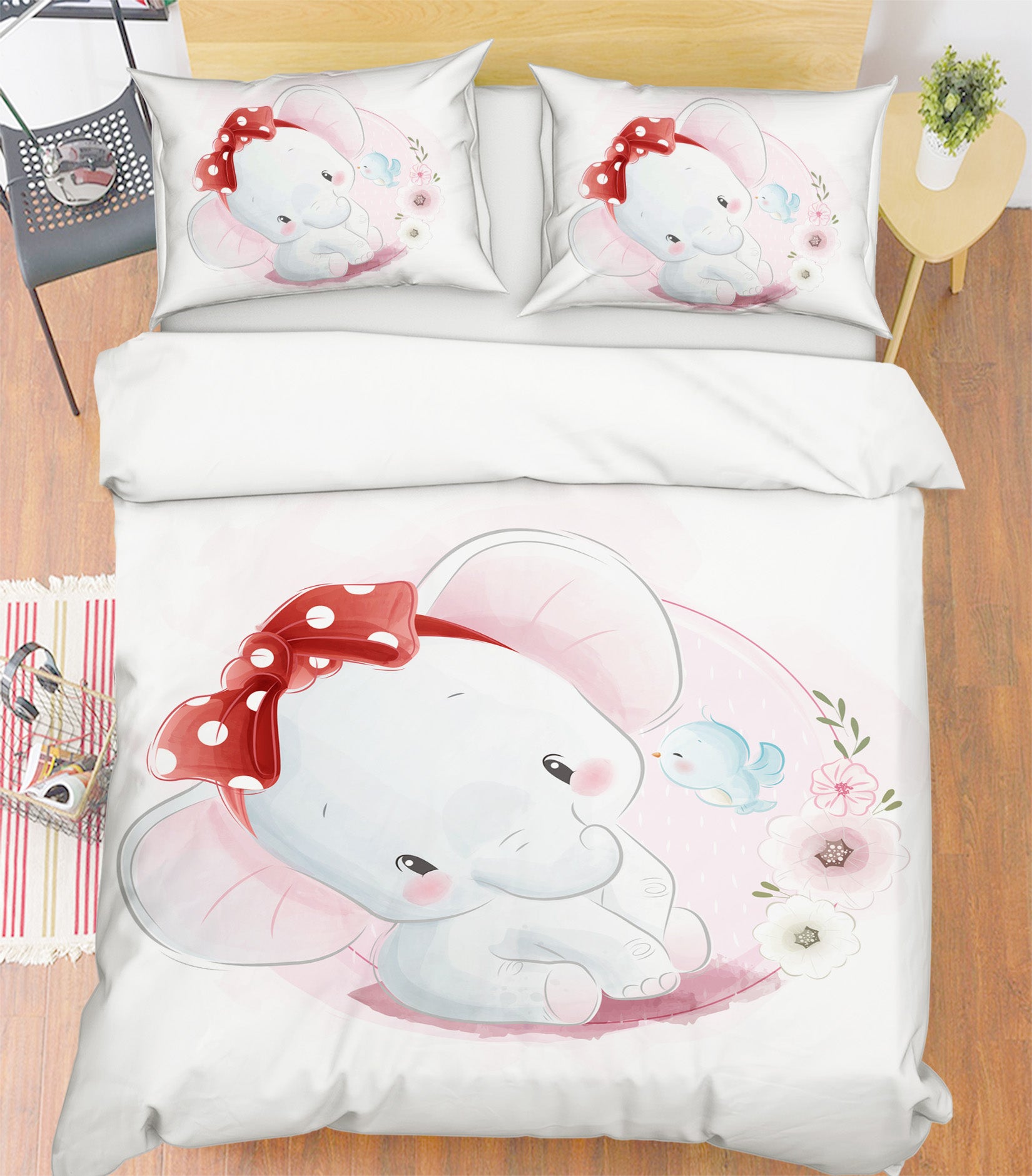 3D Elephant Red Bow 59035 Bed Pillowcases Quilt