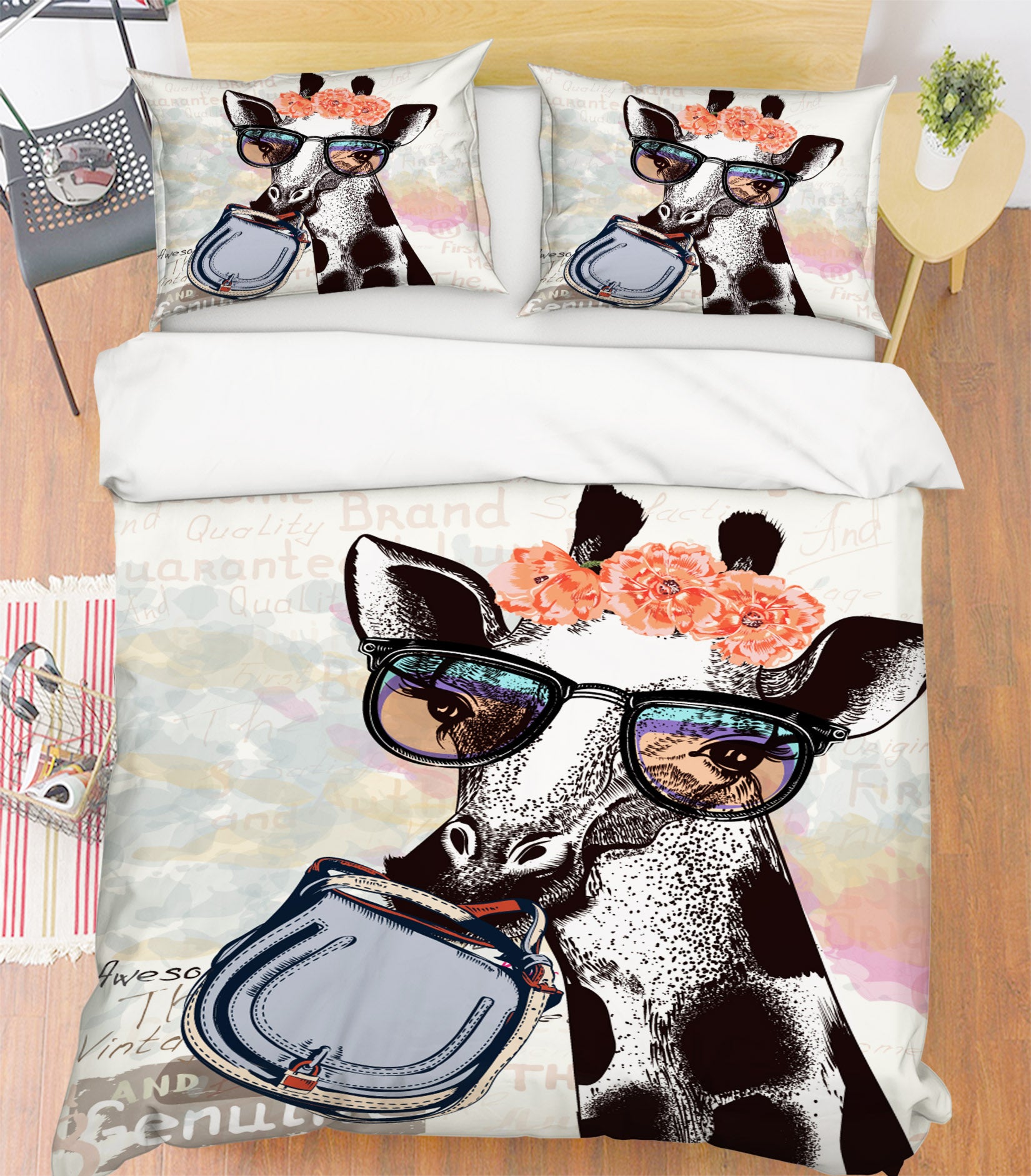 3D Giraffe 15067 Bed Pillowcases Quilt