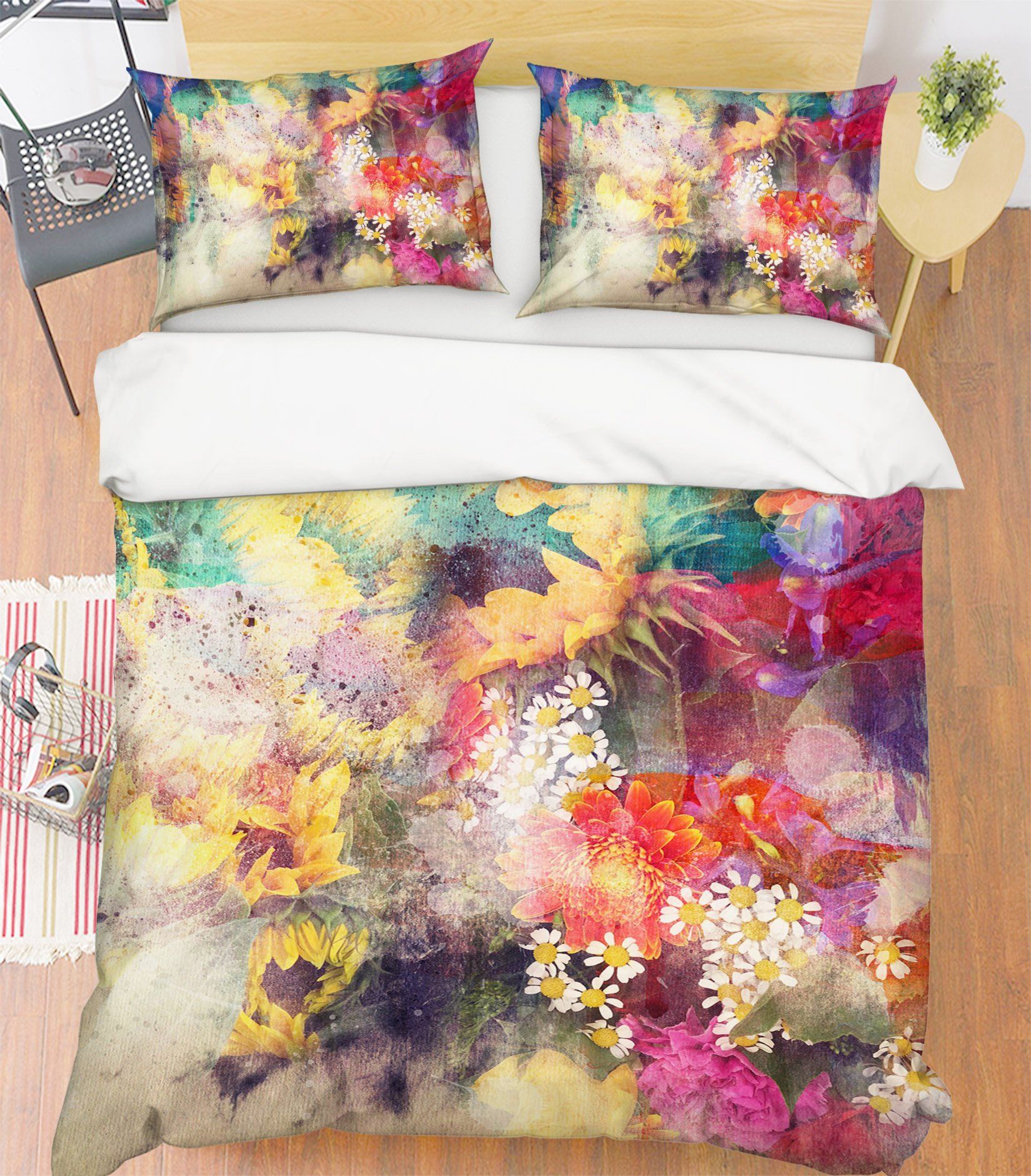 3D Sunflower White Chrysanthemum 035 Bed Pillowcases Quilt Wallpaper AJ Wallpaper 