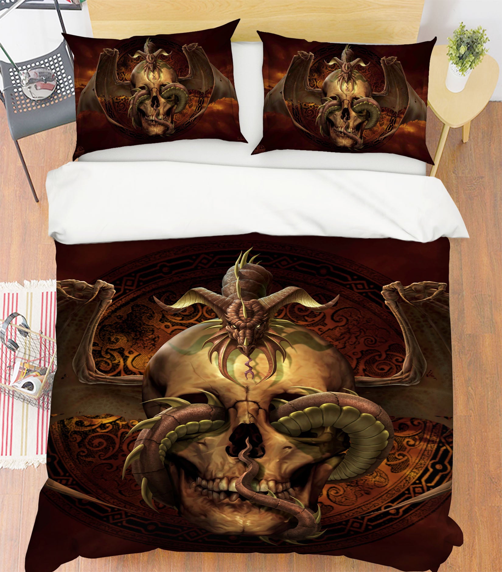 3D Skull Dragon 4075 Tom Wood Bedding Bed Pillowcases Quilt