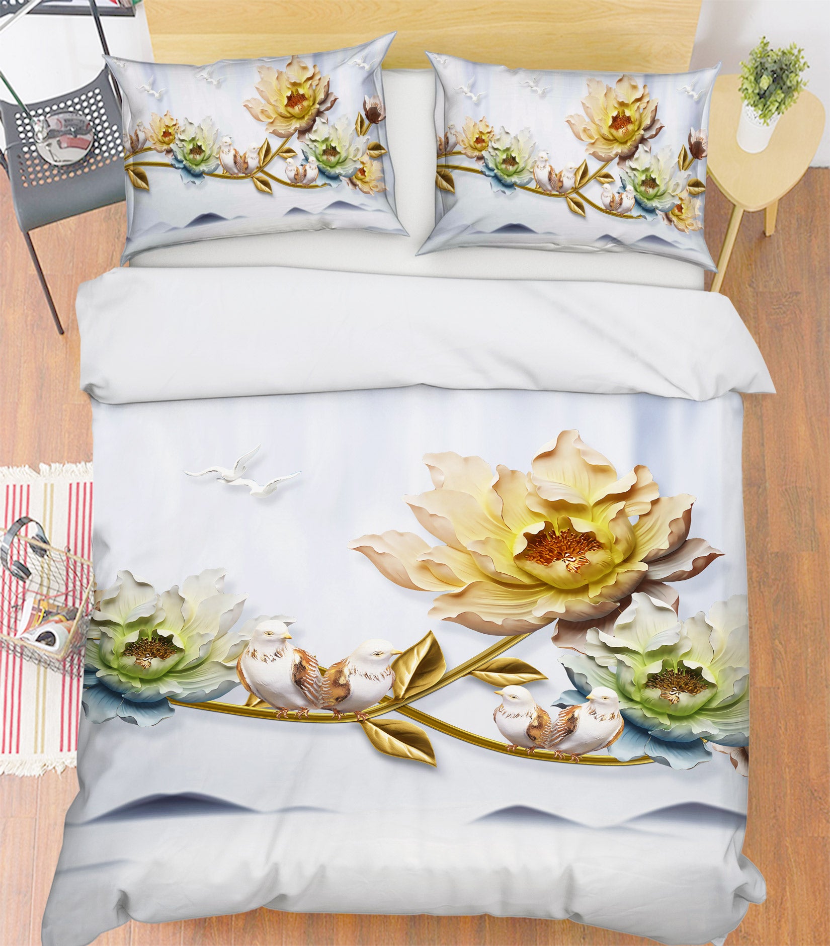 3D Embossed Flowers 13024 Bed Pillowcases Quilt