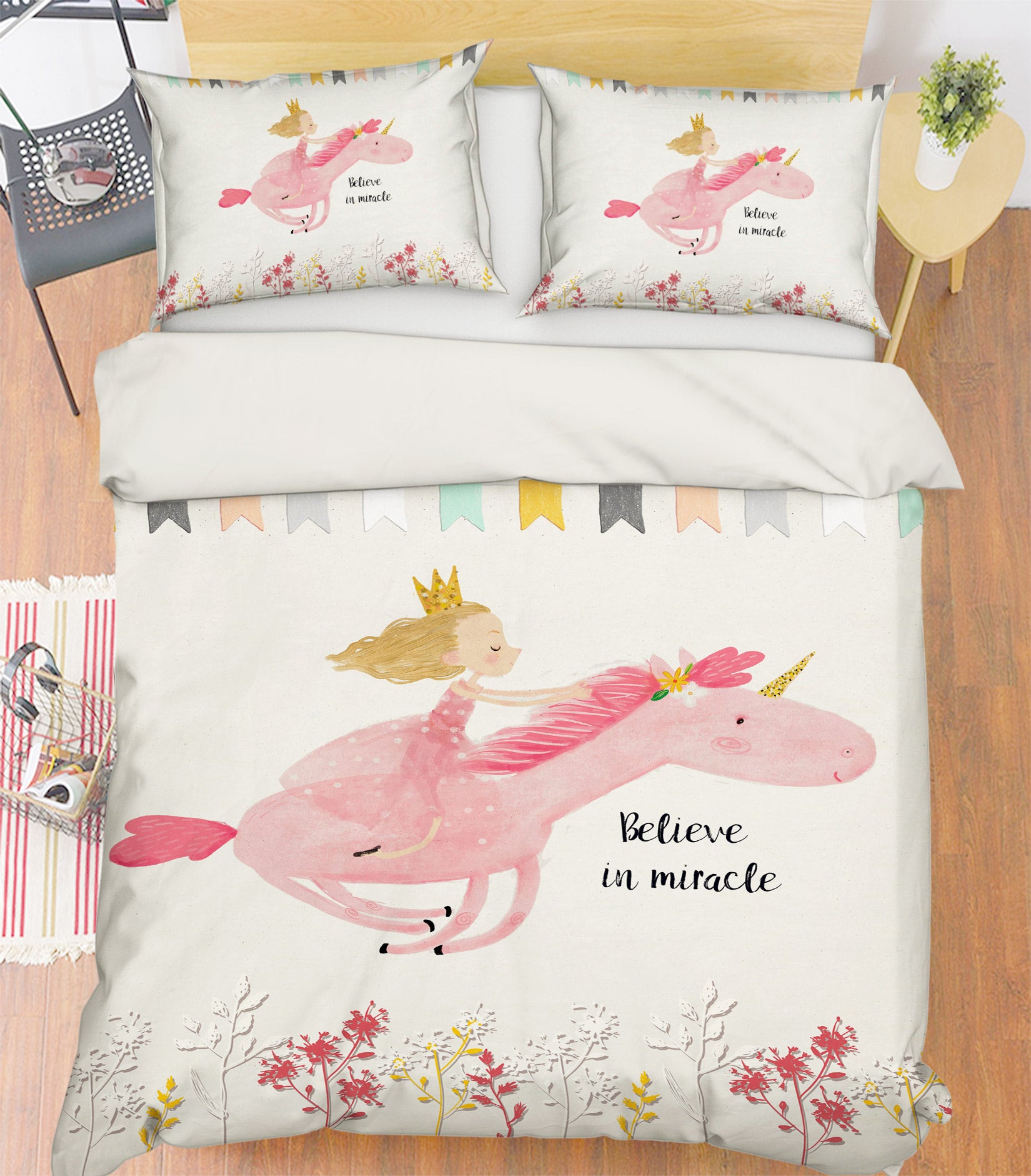 3D Pink Unicorn 13110 Bed Pillowcases Quilt