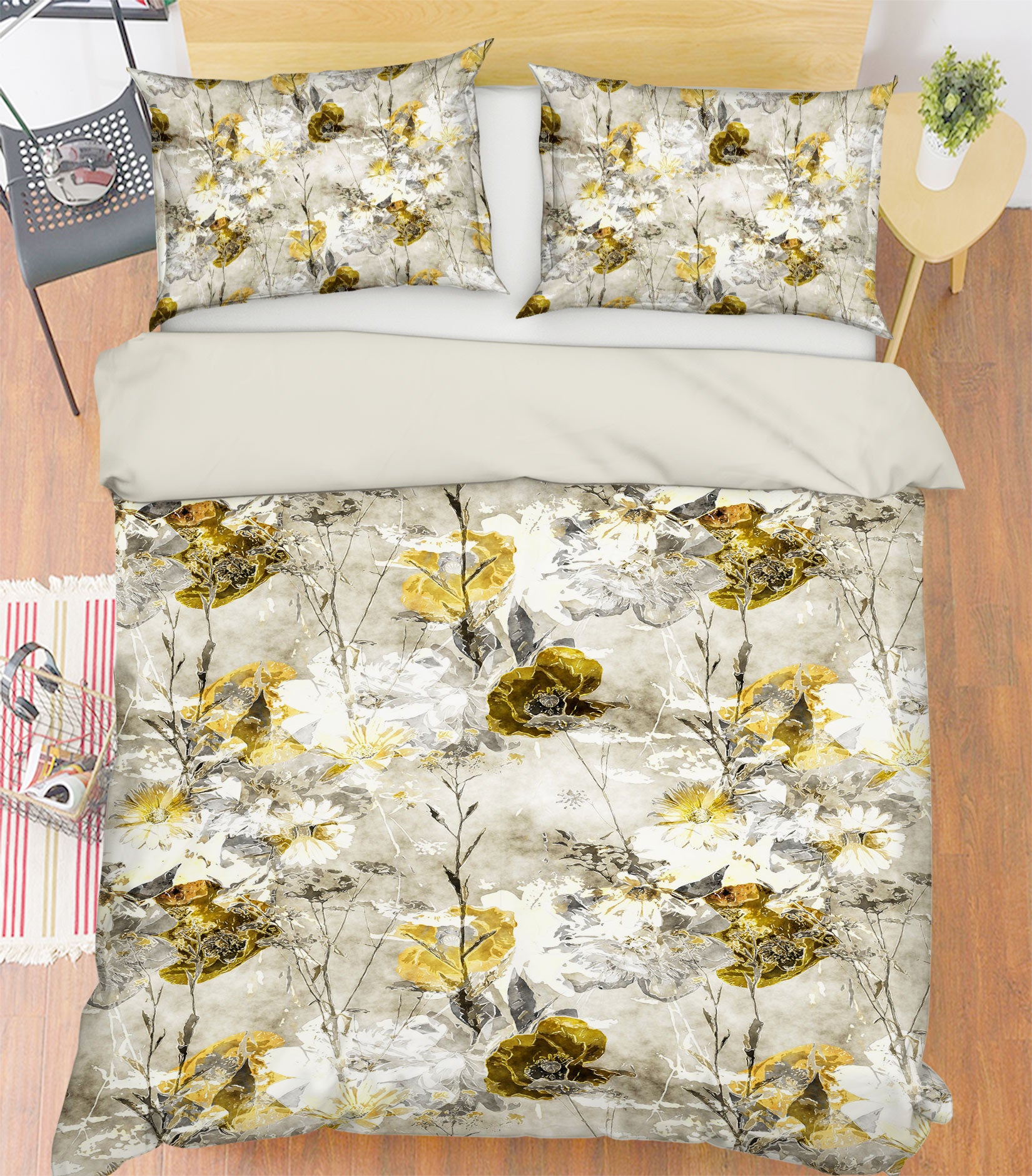 3D Golden Flowers 14045 Bed Pillowcases Quilt