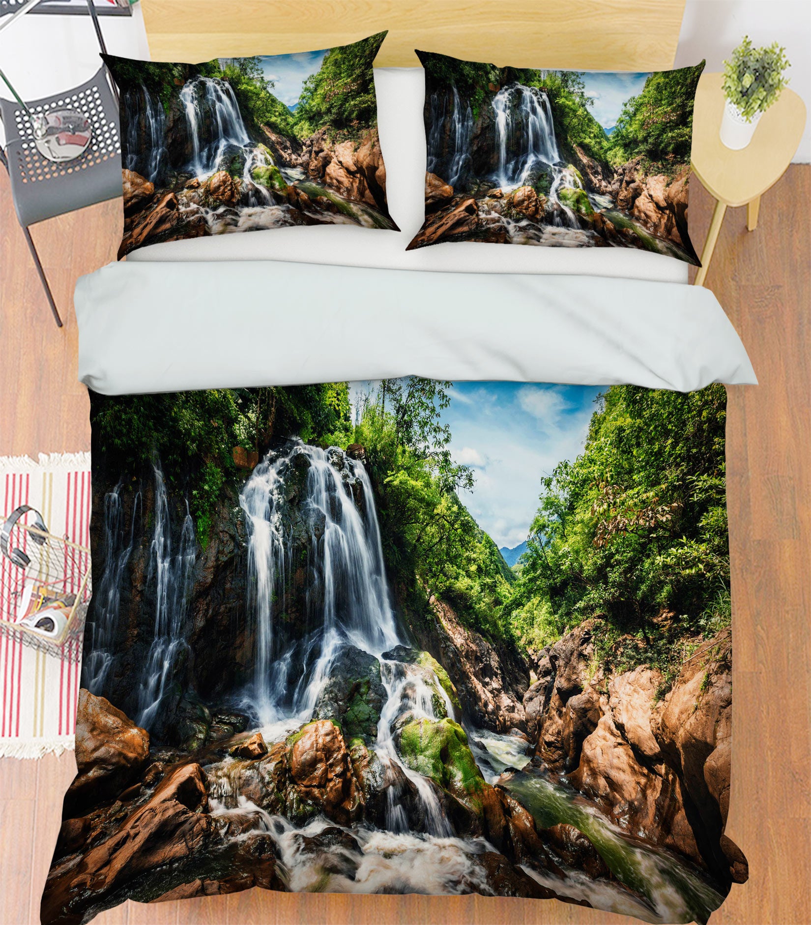 3D Mountain Waterfall 59146 Bed Pillowcases Quilt