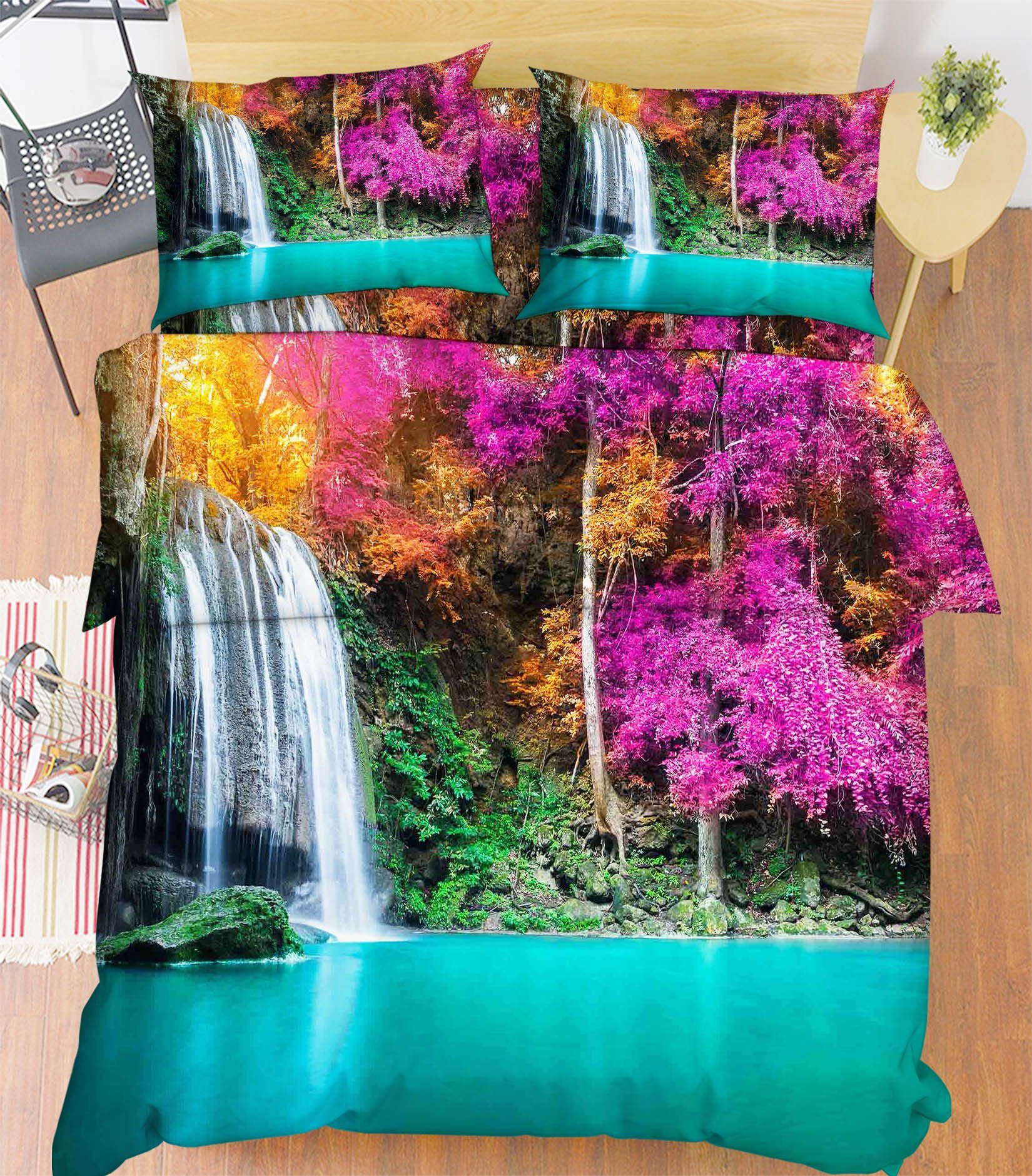 3D Lake Waterfall 41 Bed Pillowcases Quilt Wallpaper AJ Wallpaper 