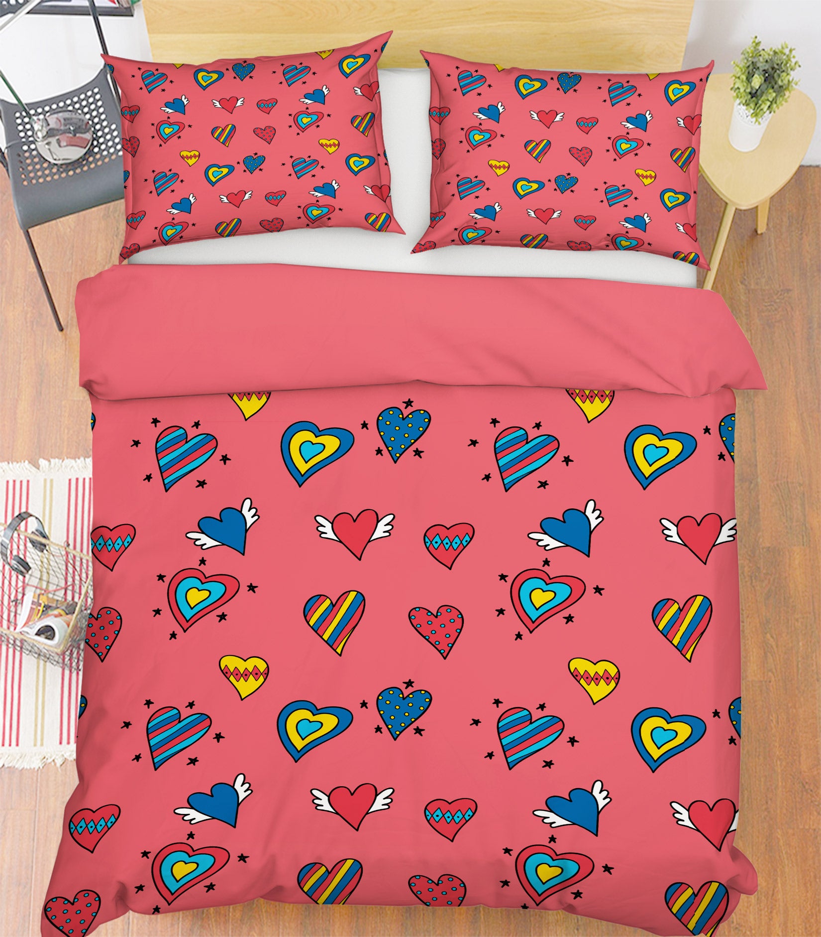 3D Heart Pattern 60075 Bed Pillowcases Quilt