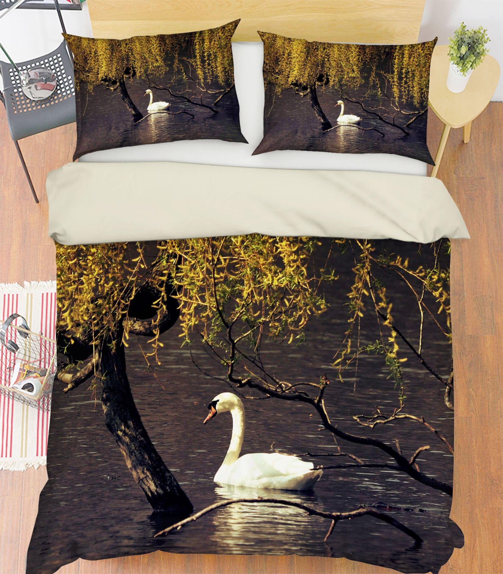 3D White Swan 1948 Bed Pillowcases Quilt Quiet Covers AJ Creativity Home 