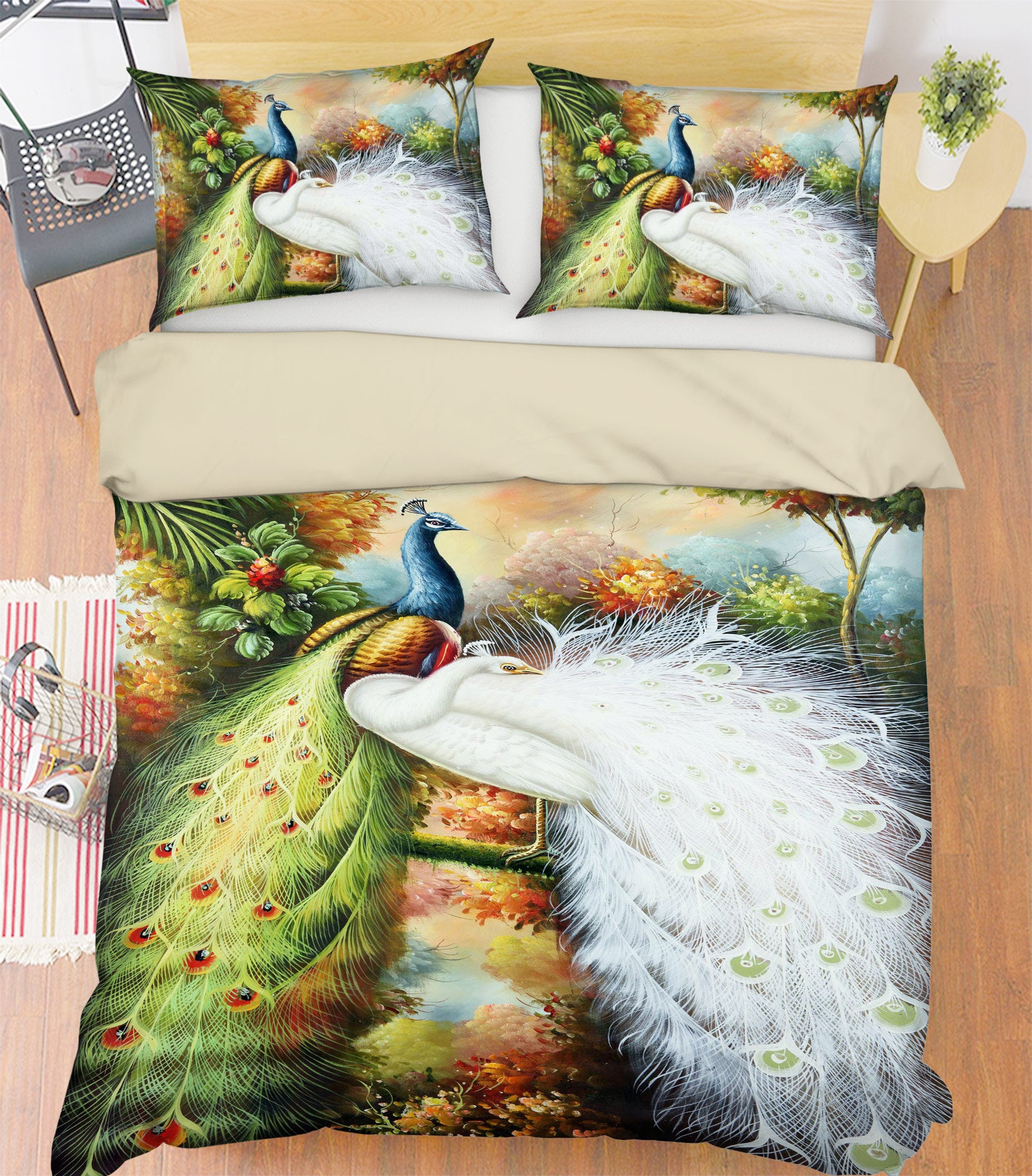 3D Two Peacocks 16124 Bed Pillowcases Quilt