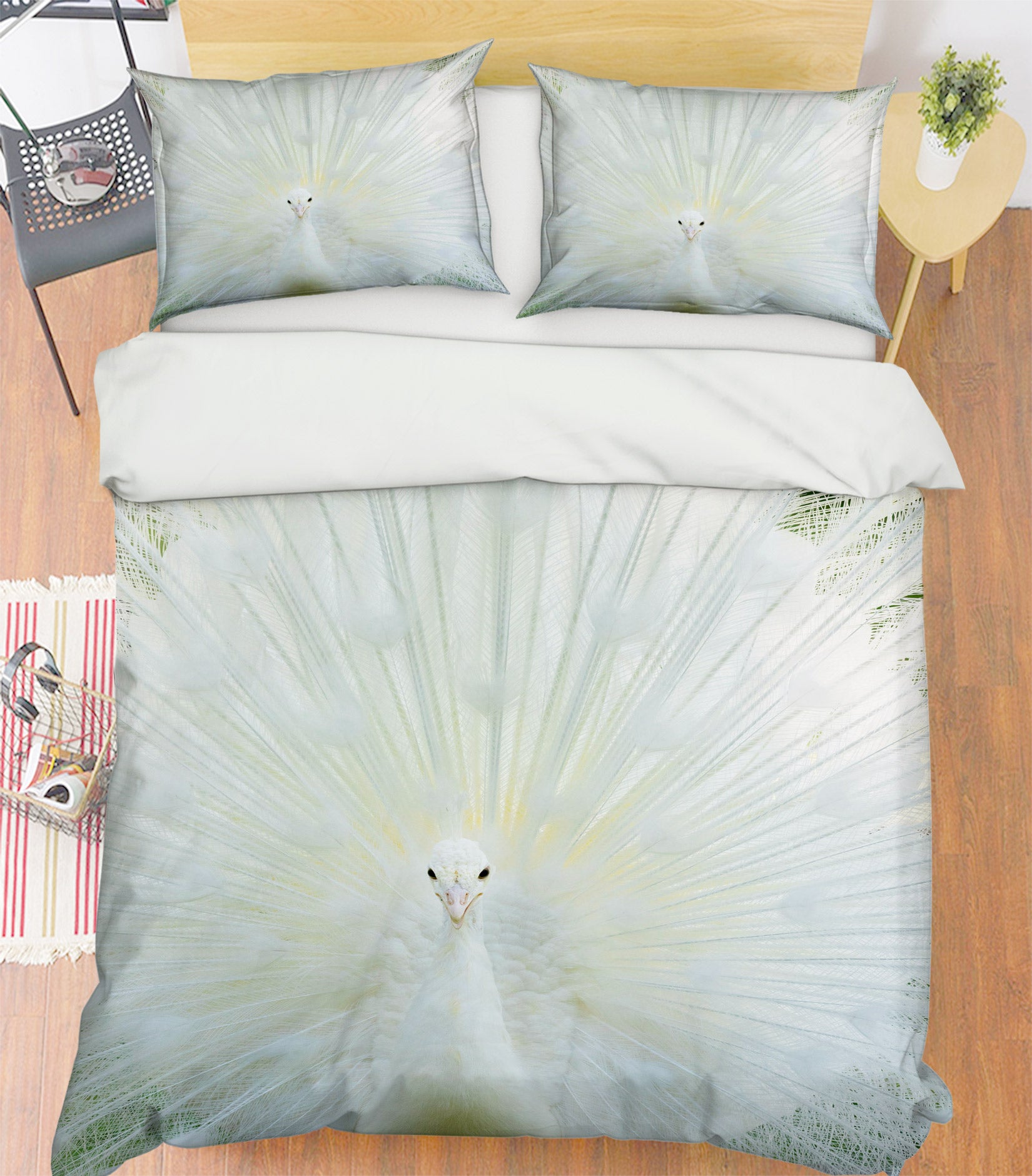 3D White Peacock 60052 Bed Pillowcases Quilt