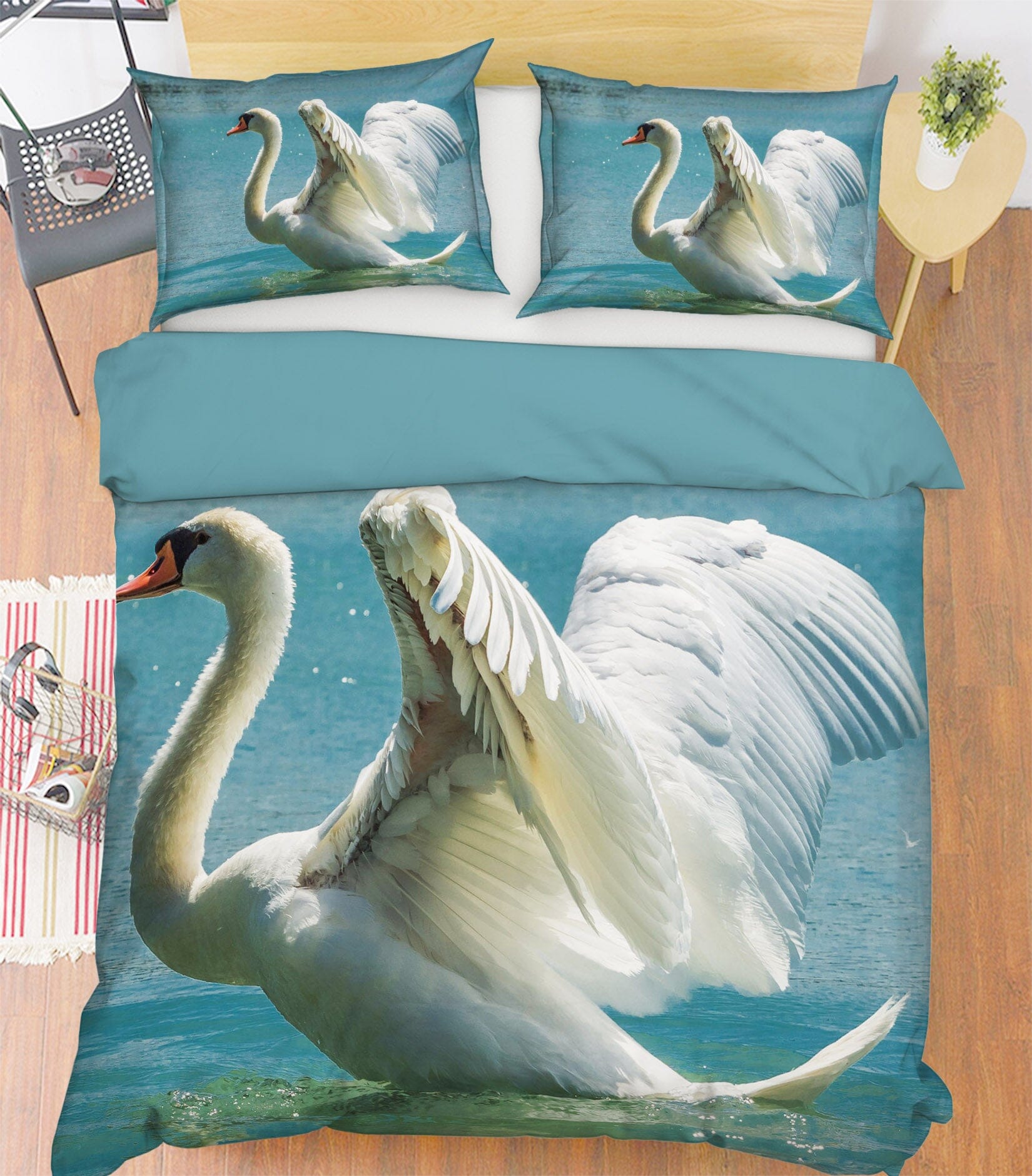 3D White Swan 1945 Bed Pillowcases Quilt Quiet Covers AJ Creativity Home 