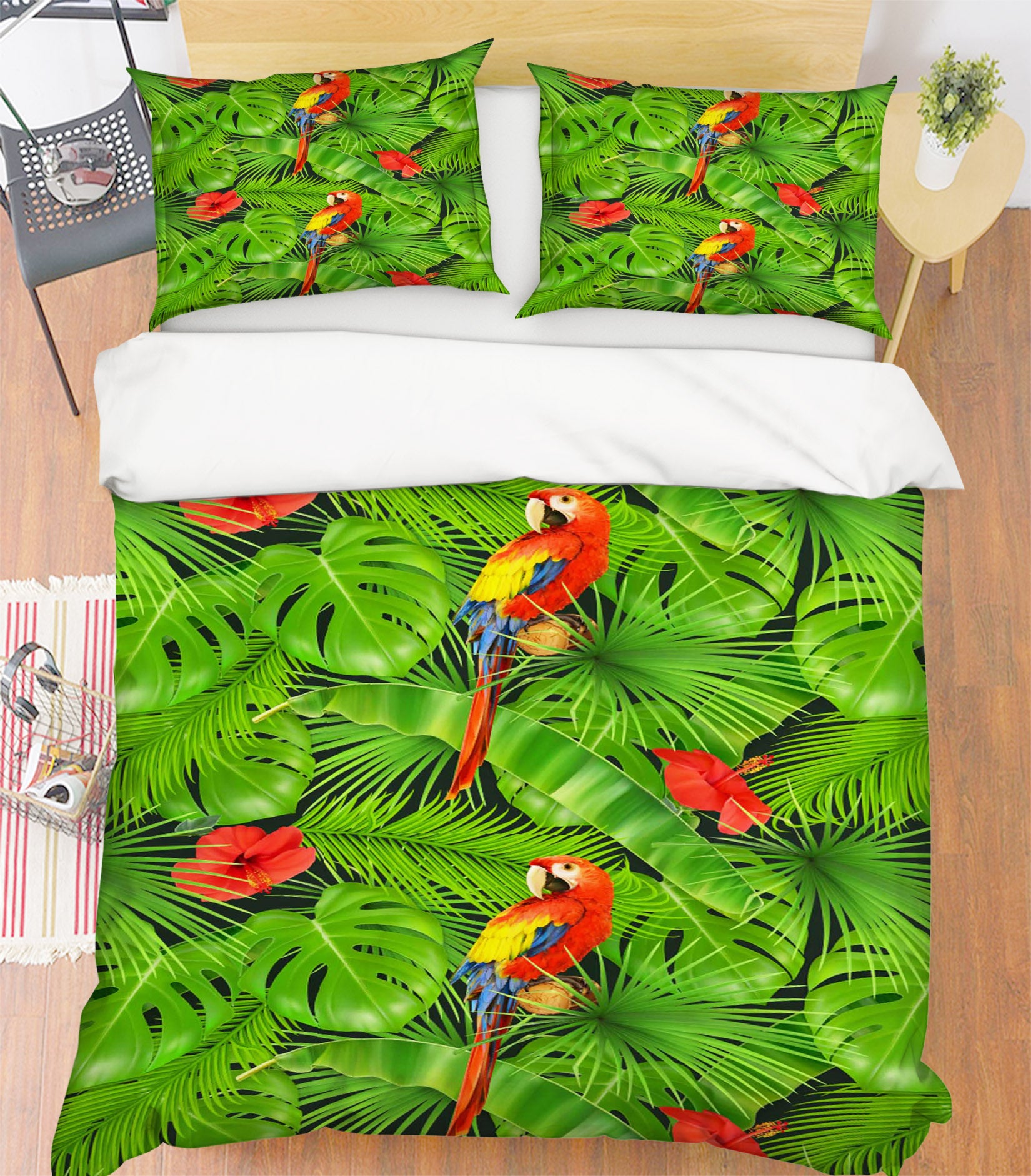 3D Parrot Leaves 60151 Bed Pillowcases Quilt