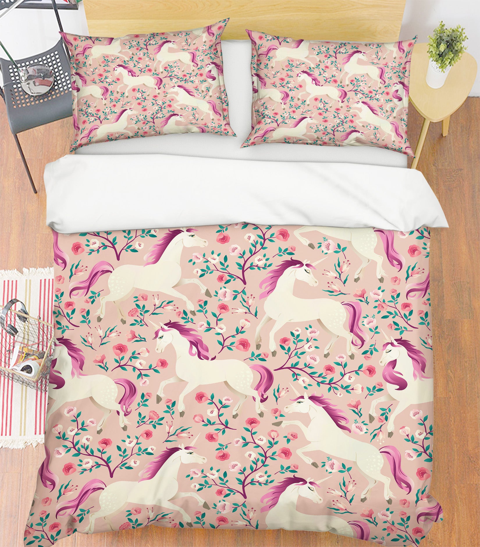 3D Flower Branch Purple Fur Unicorn 61046 Bed Pillowcases Quilt