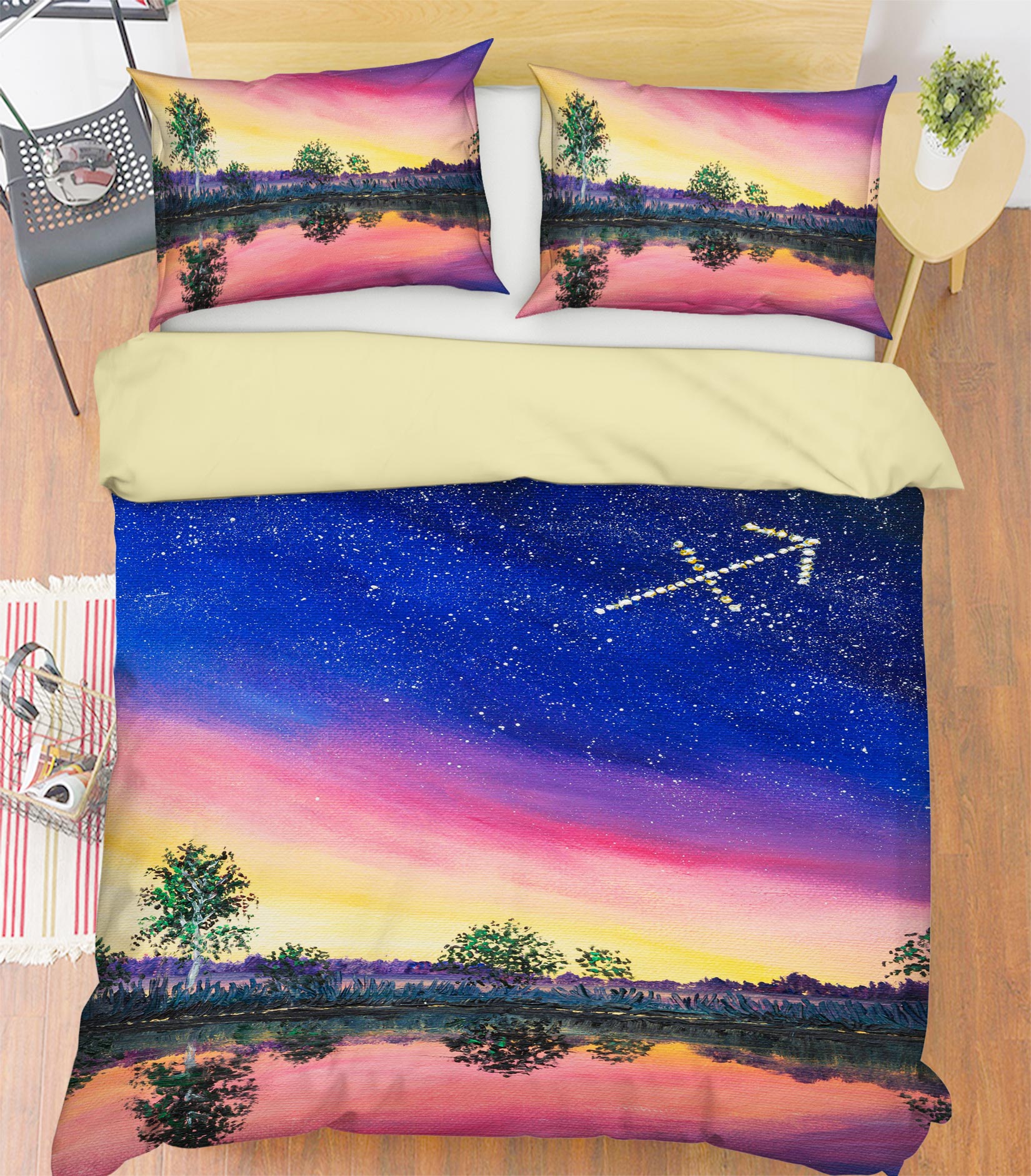 3D Starry Sky Lake Tree 1761 Marina Zotova Bedding Bed Pillowcases Quilt