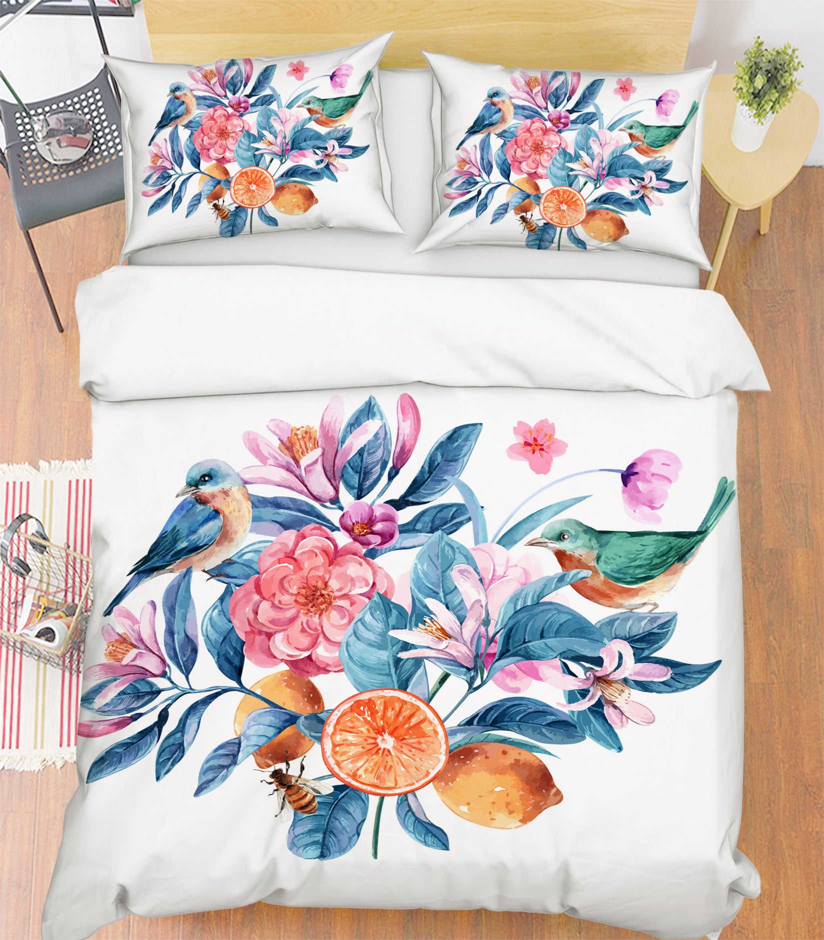 3D Flowers Fruit Bird 60216 Bed Pillowcases Quilt