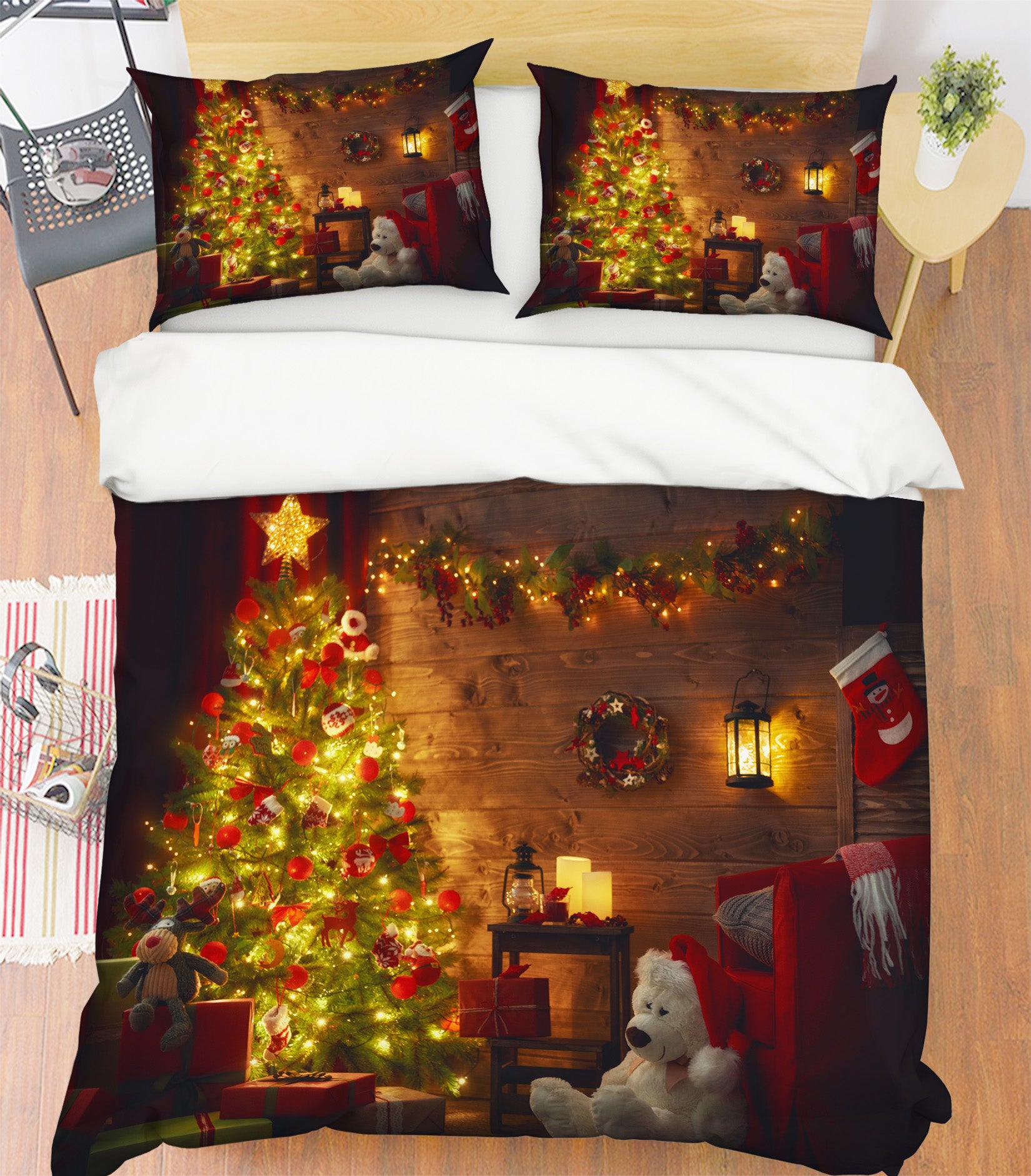 3D Tree Bear Doll 51103 Christmas Quilt Duvet Cover Xmas Bed Pillowcases
