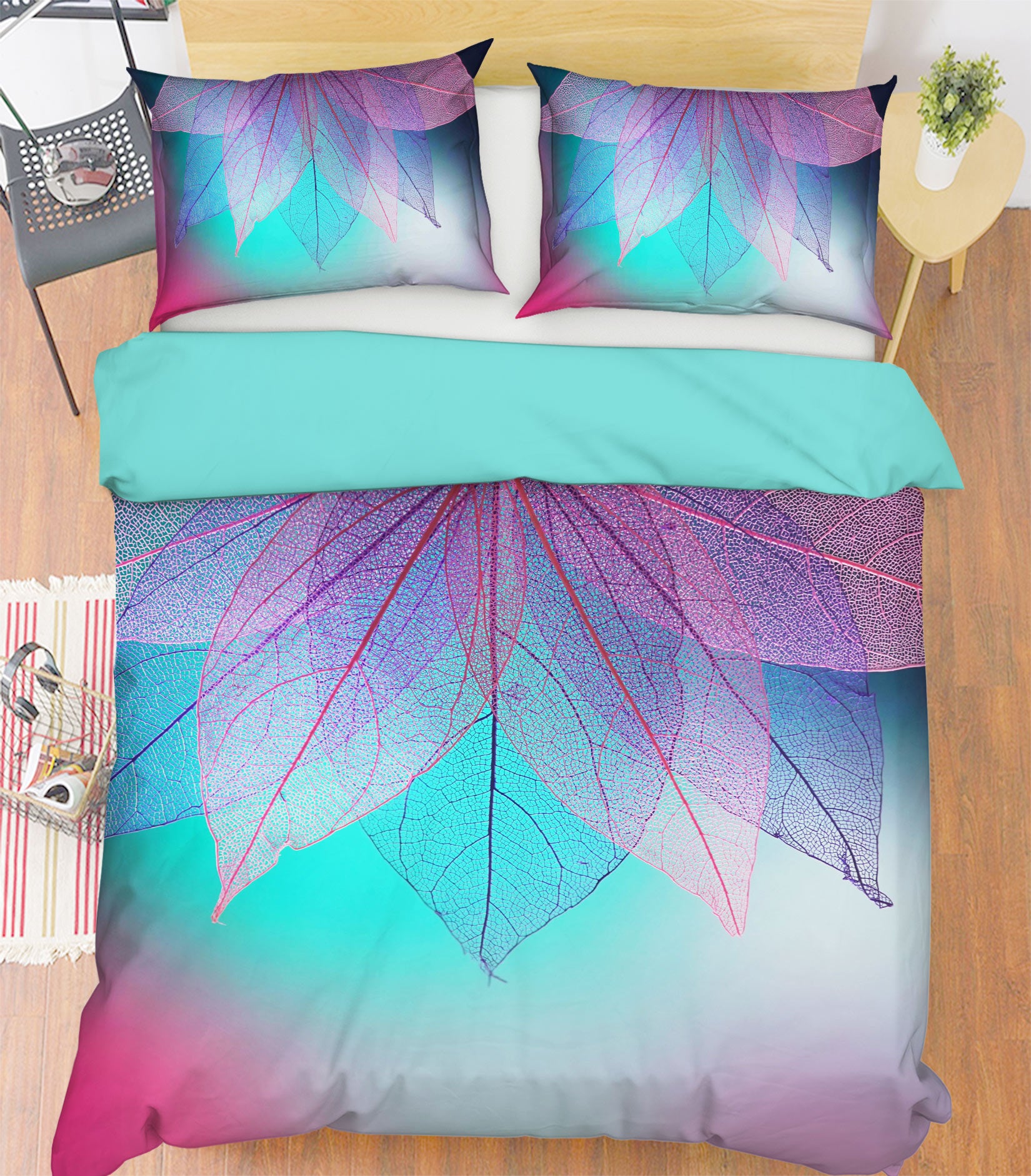 3D Purple Blue Leaves 14023 Bed Pillowcases Quilt