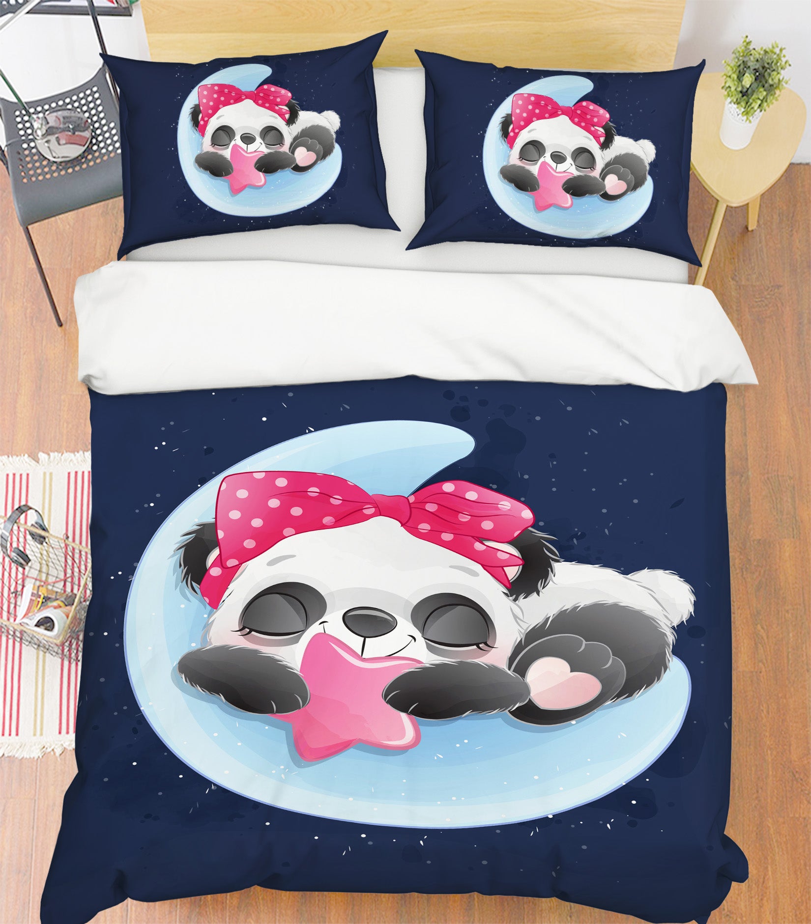 3D Pink Star Panda 58234 Bed Pillowcases Quilt