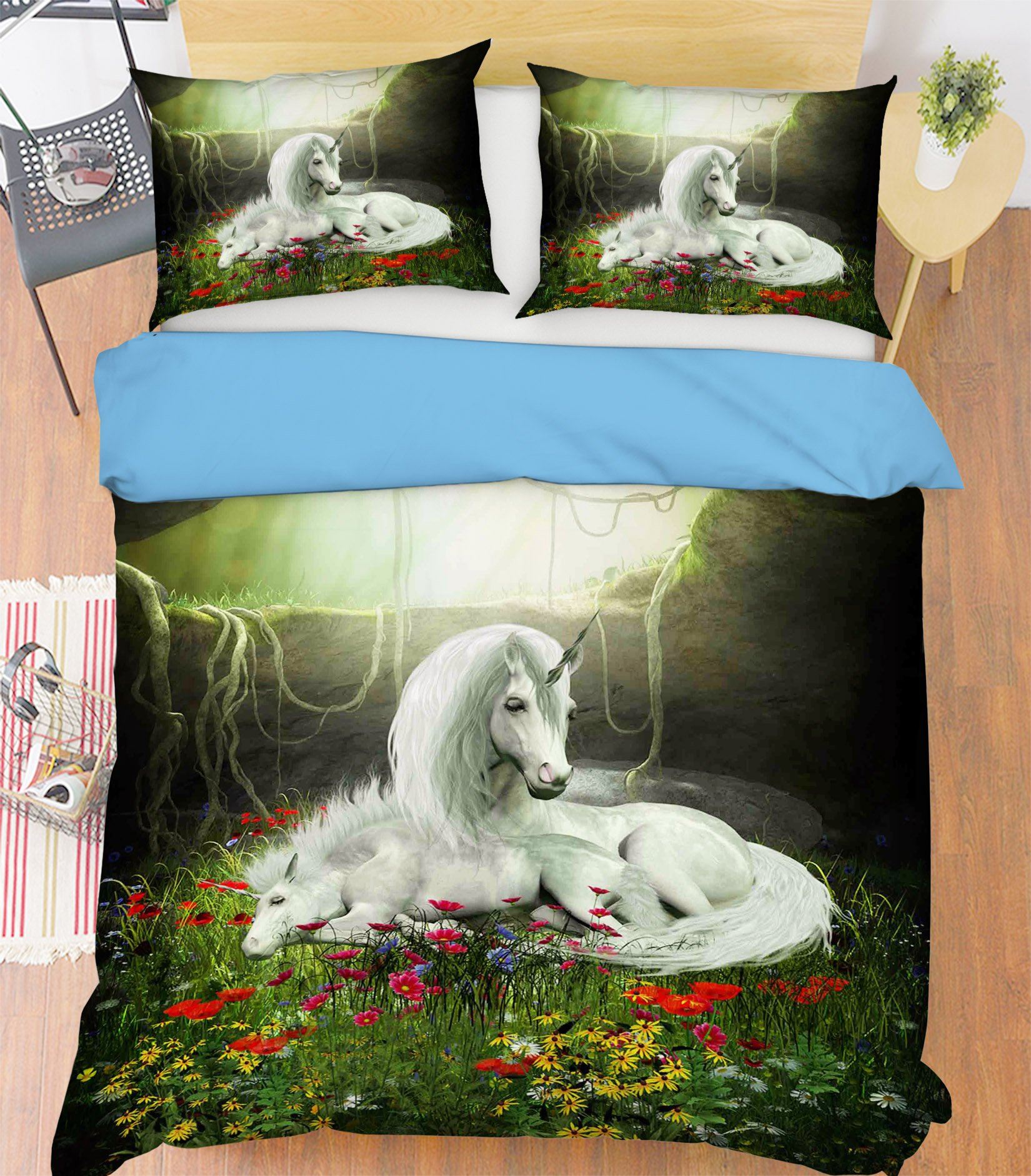 3D Safflower Unicorn 043 Bed Pillowcases Quilt Wallpaper AJ Wallpaper 