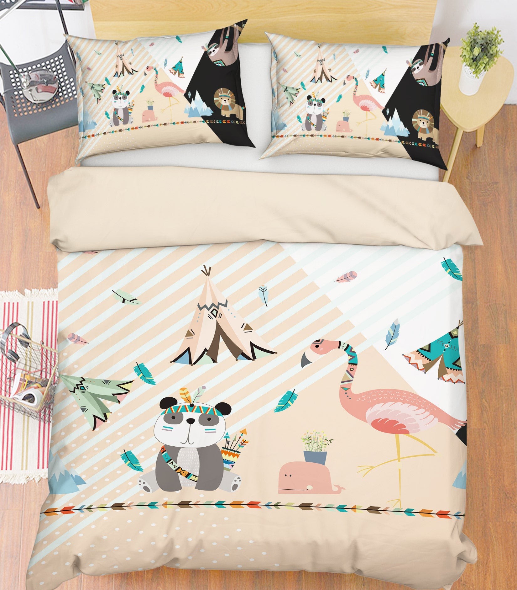 3D Cartoon Panda Flamingo 13136 Bed Pillowcases Quilt