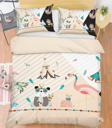 3D Cartoon Panda Flamingo 13136 Bed Pillowcases Quilt