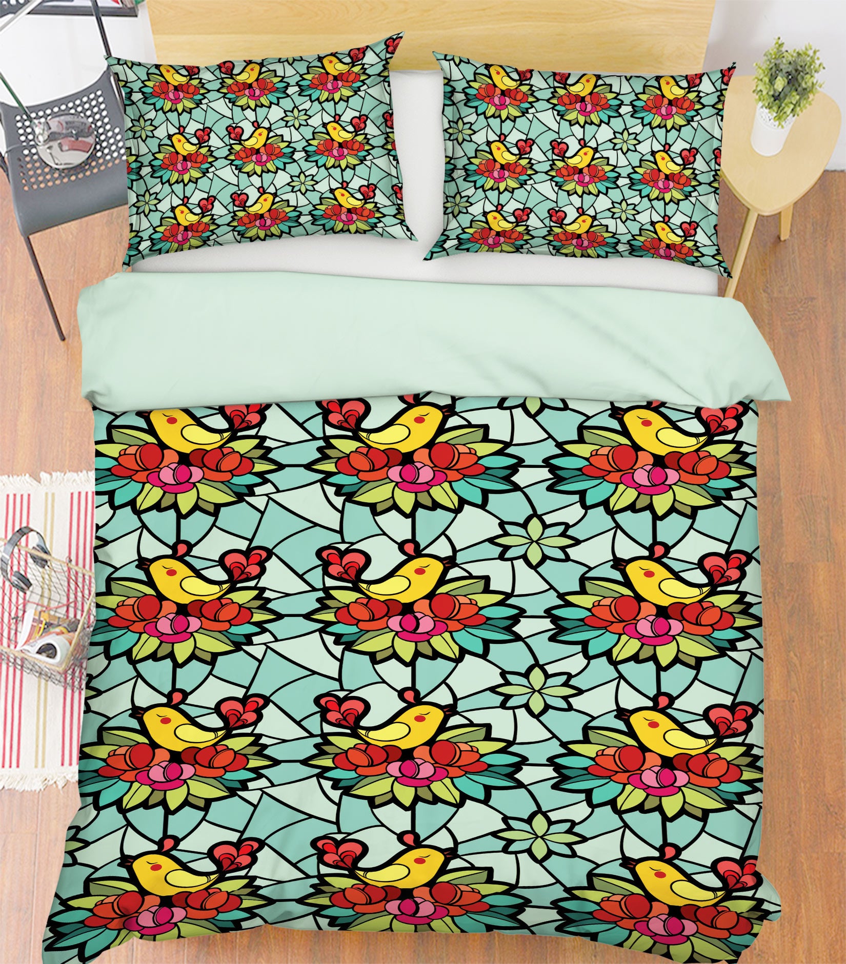 3D Bird Window Grilles 13158 Bed Pillowcases Quilt